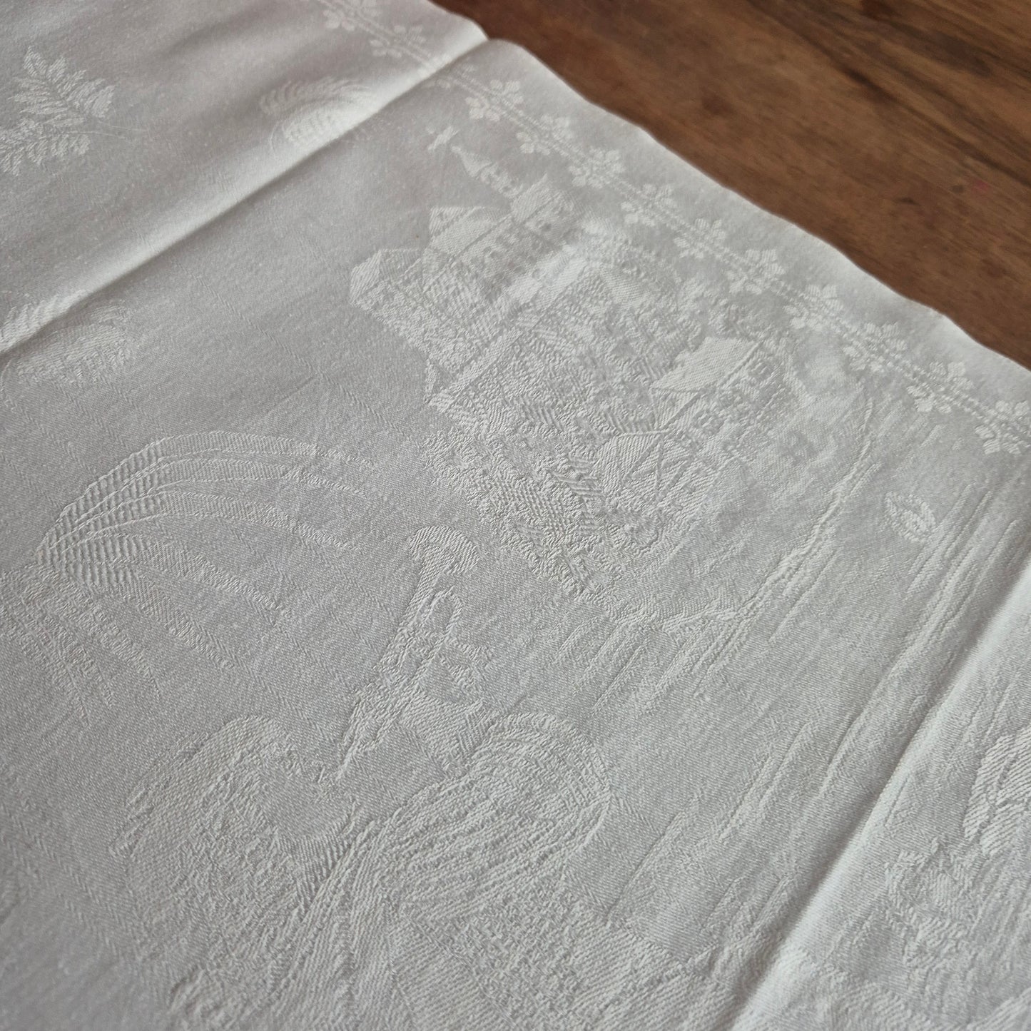 2x Antike Jugendstil Küchen- & Geschirrtücher mit Spruch: Behüt dich Gott! weiß Damast Baumwolle 46x100cm Monogramm L.N. 🤍
