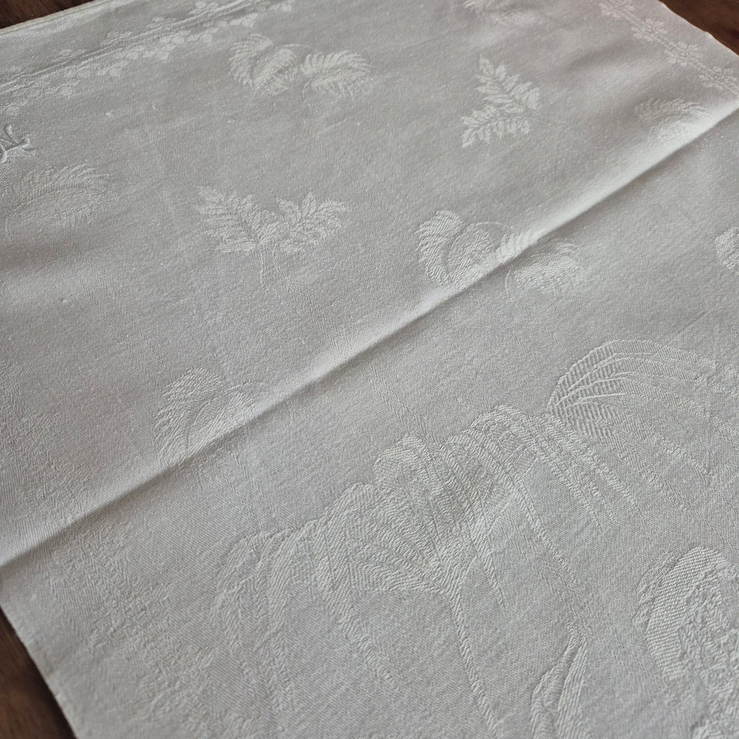 2x Antike Jugendstil Küchen- & Geschirrtücher mit Spruch: Behüt dich Gott! weiß Damast Baumwolle 46x100cm Monogramm L.N. 🤍