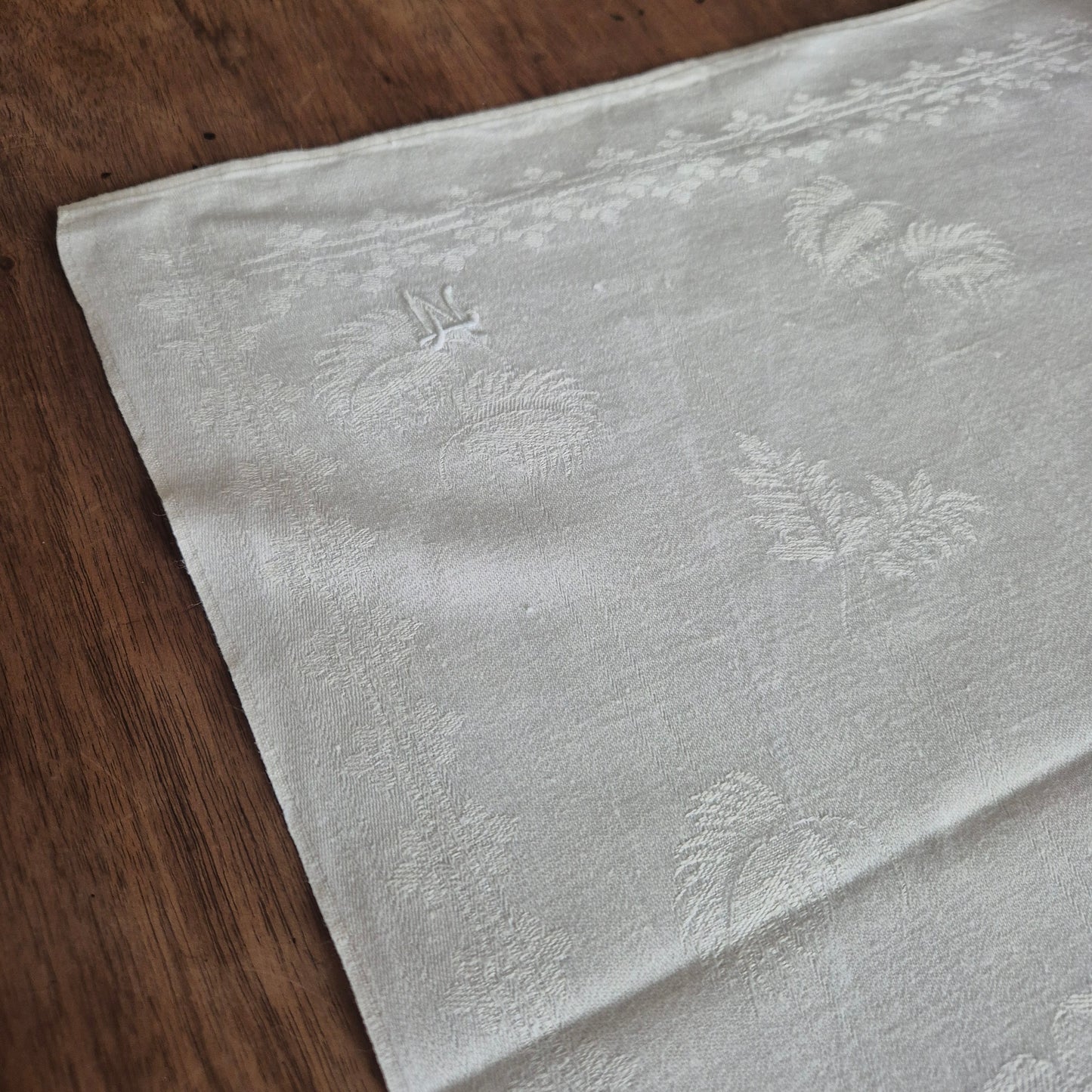 2x Antike Jugendstil Küchen- & Geschirrtücher mit Spruch: Behüt dich Gott! weiß Damast Baumwolle 46x100cm Monogramm L.N. 🤍