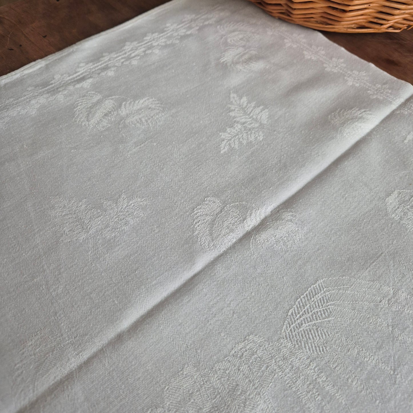 2x Antike Jugendstil Küchen- & Geschirrtücher mit Spruch: Behüt dich Gott! weiß Damast Baumwolle 46x100cm Monogramm L.N. 🤍