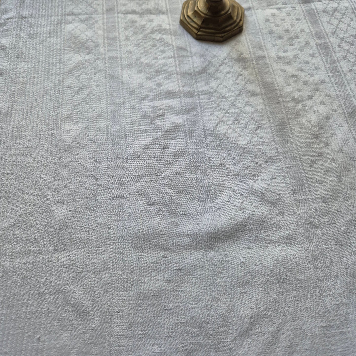 Antikes Jugendstil Küchen- & Geschirrtuch weiß Damast Baumwolle 48x108cm 🤍