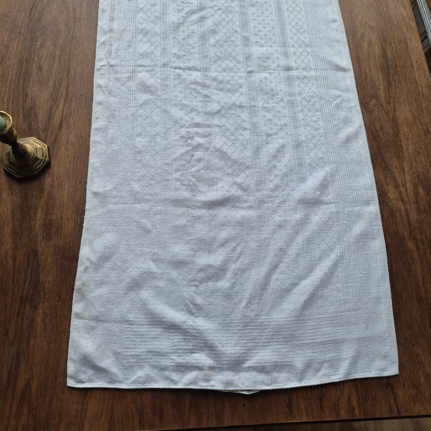 Antikes Jugendstil Küchen- & Geschirrtuch weiß Damast Baumwolle 48x108cm 🤍