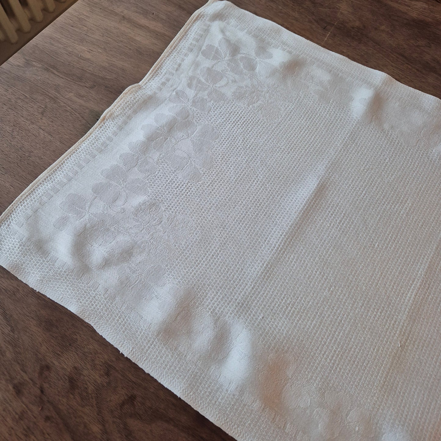 Antikes Jugendstil Küchen- & Geschirrtuch weiß Leinen Baumwolle 49x93cm Monogramm L.S. Kleeblatt 🤍