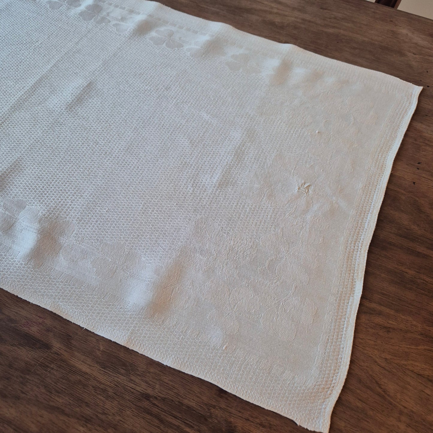 Antikes Jugendstil Küchen- & Geschirrtuch weiß Leinen Baumwolle 49x93cm Monogramm L.S. Kleeblatt 🤍