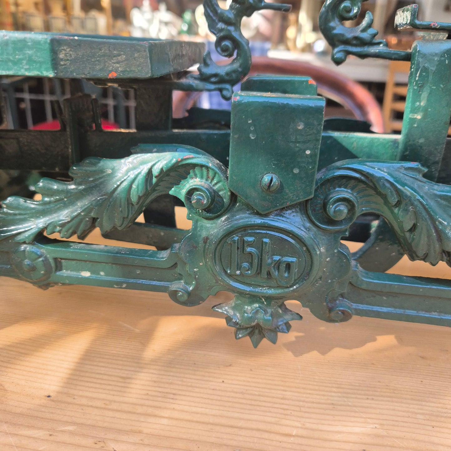 Antike Jugendstil Gusseisen Waage Grün Jugendstil 1880 Grün 15 Kilo