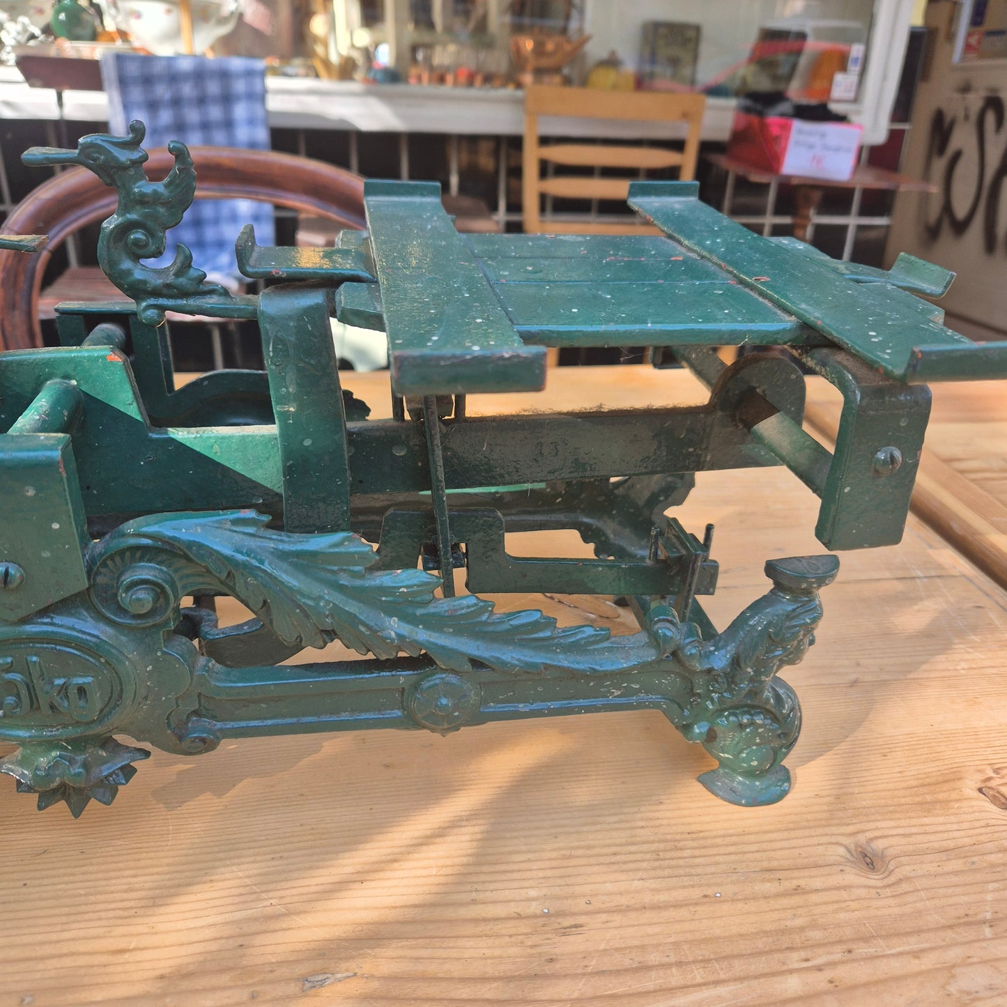 Antike Jugendstil Gusseisen Waage Grün Jugendstil 1880 Grün 15 Kilo