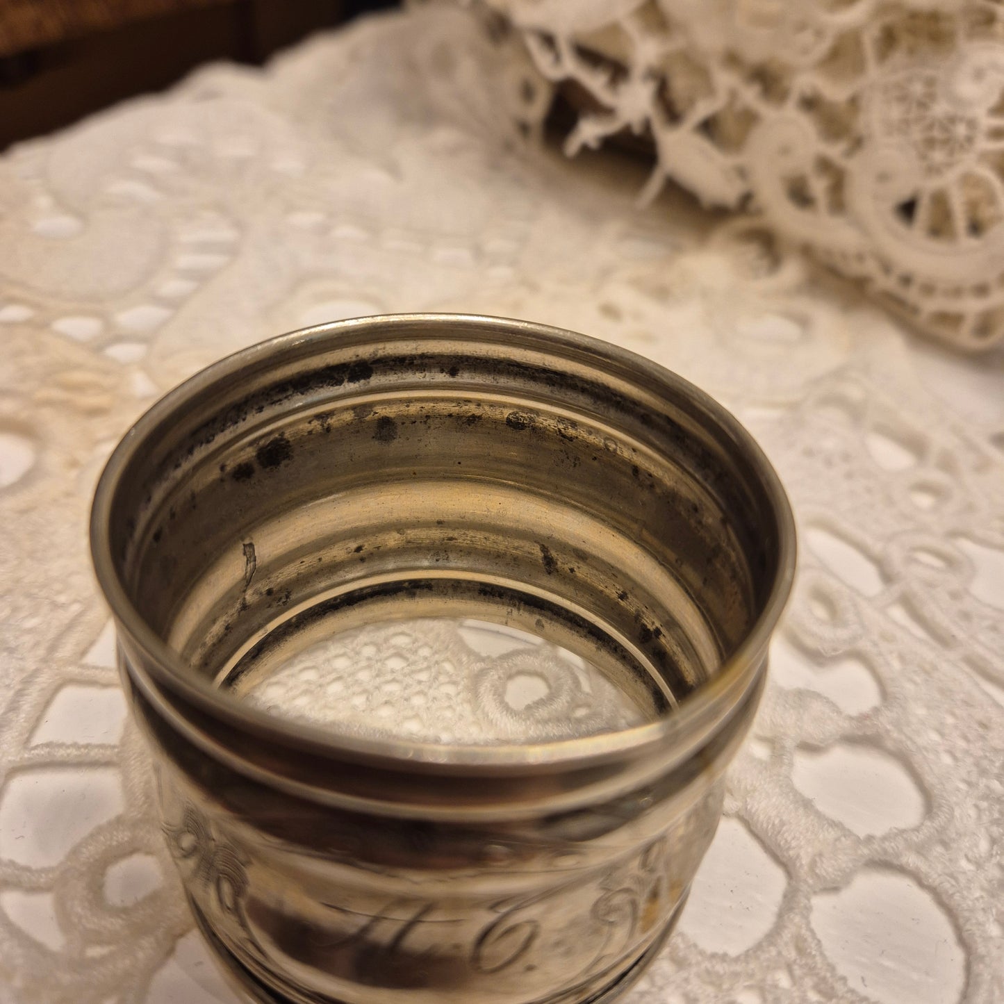 1x Antiker Jugendstil Serviettenring mit Monogramm A.C.