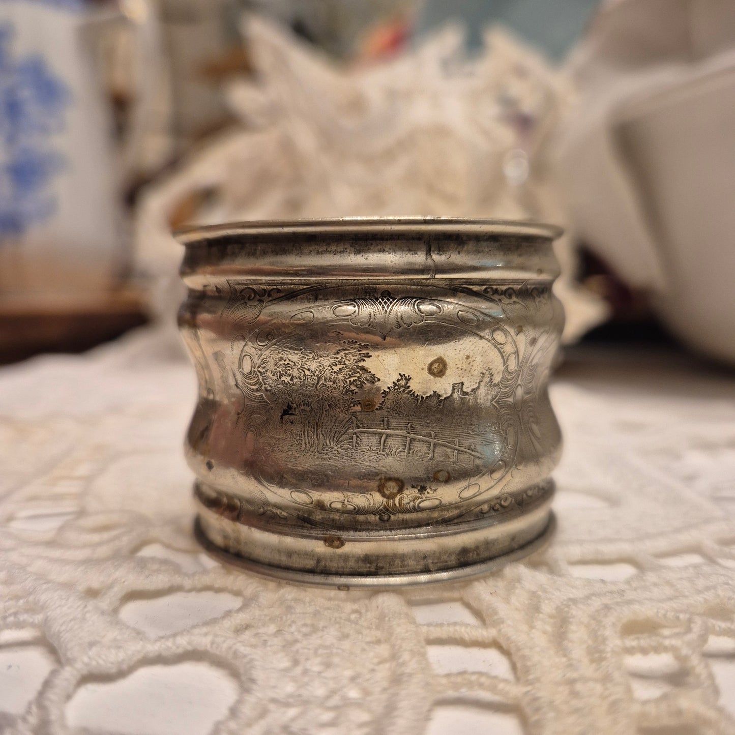 1x Antiker Jugendstil Serviettenring mit Monogramm A.C.