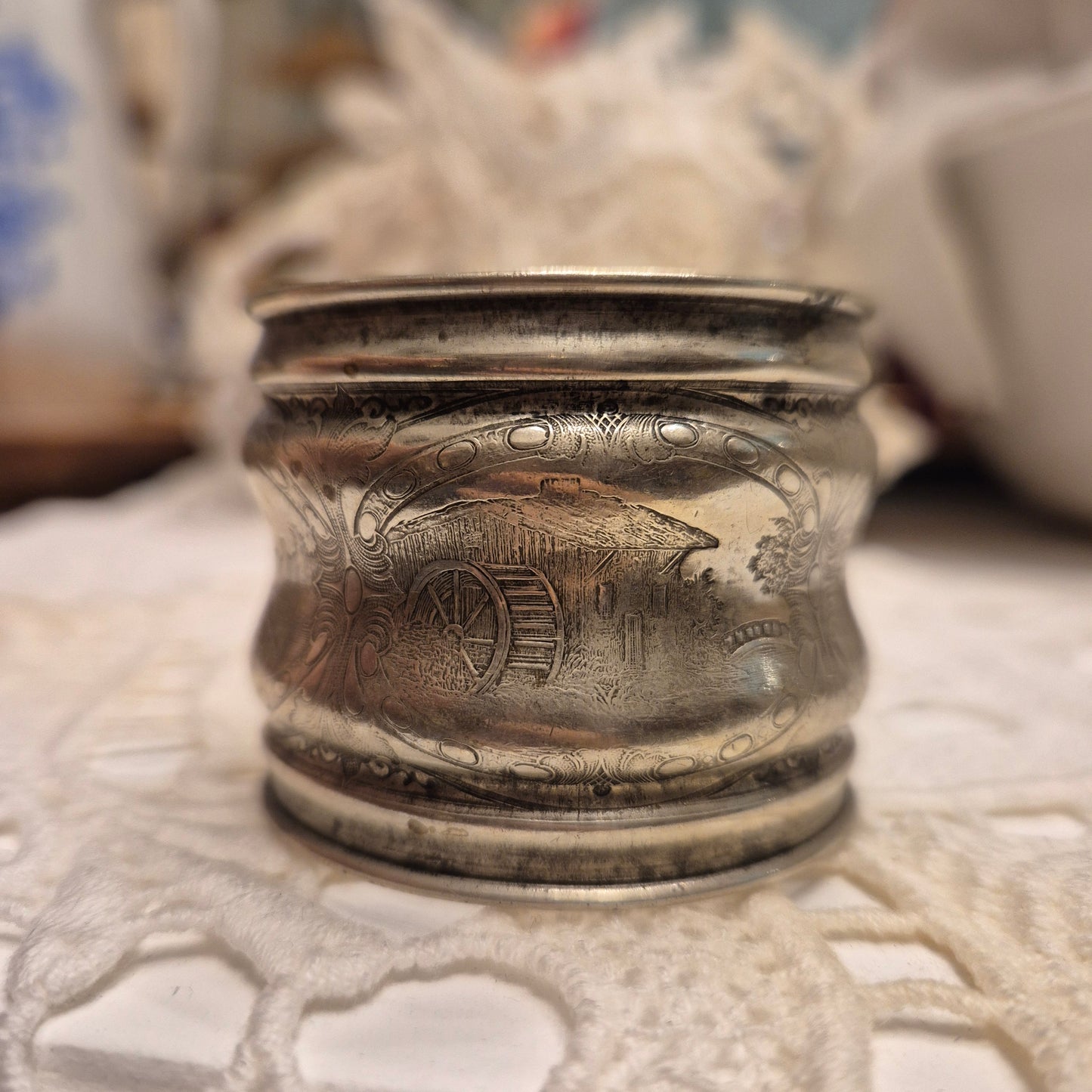 1x Antiker Jugendstil Serviettenring mit Monogramm A.C.
