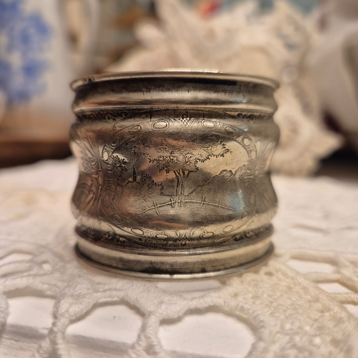 1x Antiker Jugendstil Serviettenring mit Monogramm A.C.