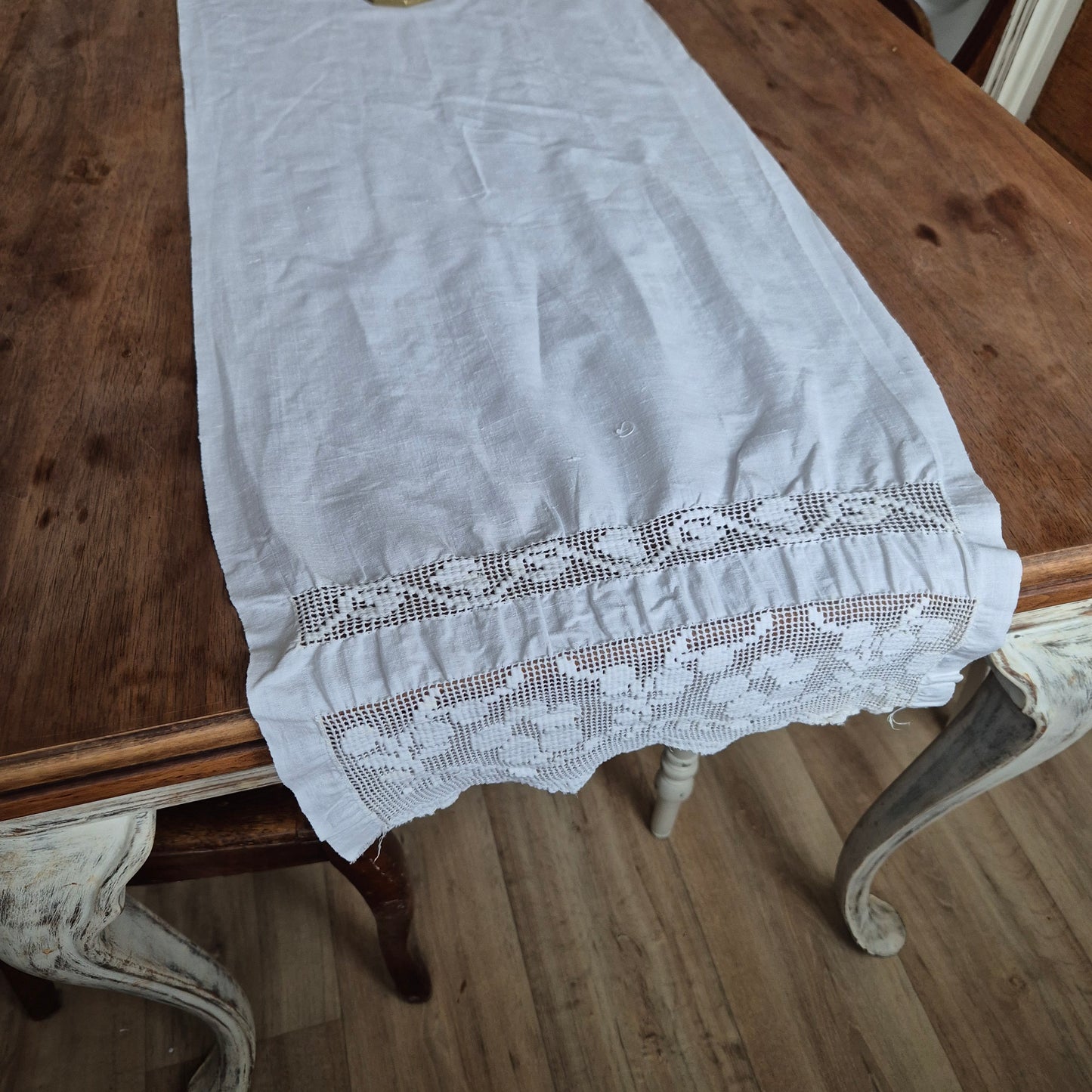 Antiker Jugendstil Tischläufer weiß Baumwolle 40x180cm (leicht verzogen) 🤍
