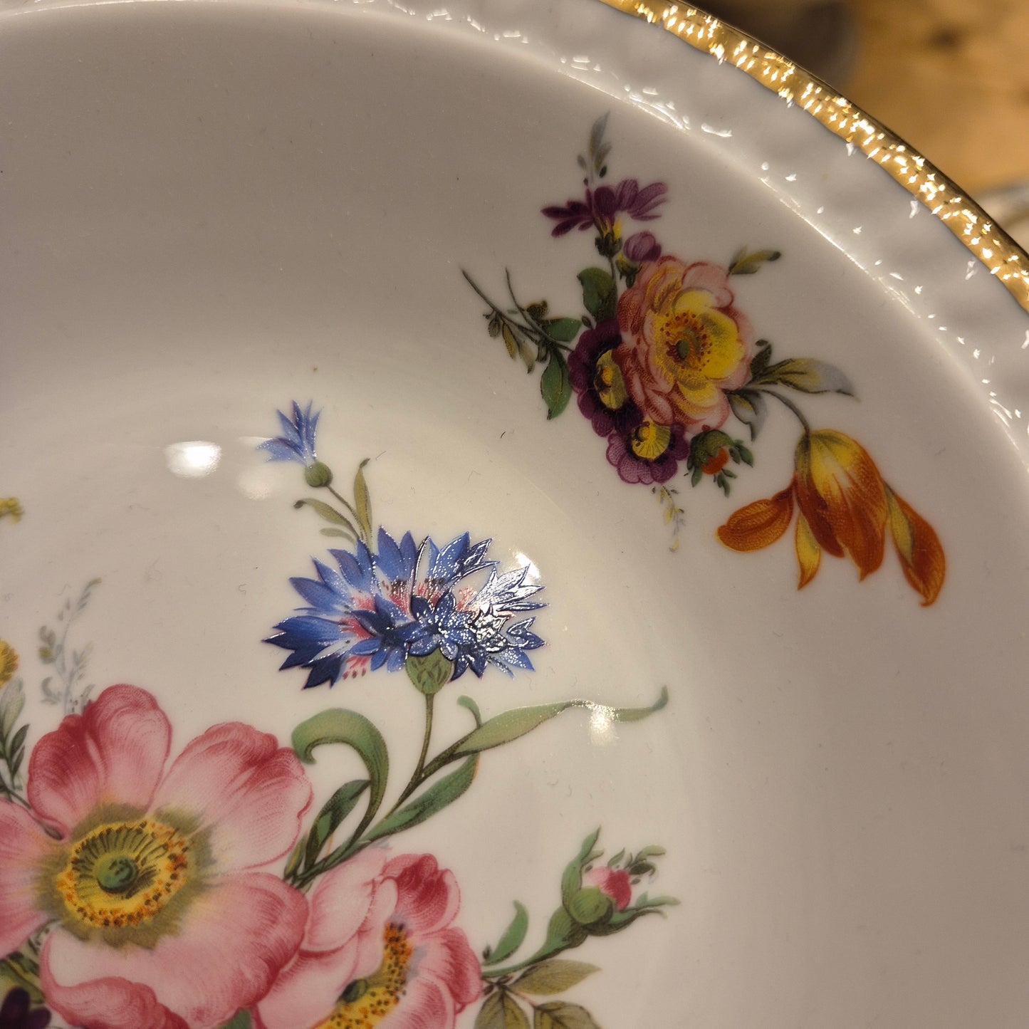 Antike Etagere Bareuther Porzellan Goldrand Schale Obst Gebäck Plätzchen mit Fuß Blumenmalerei