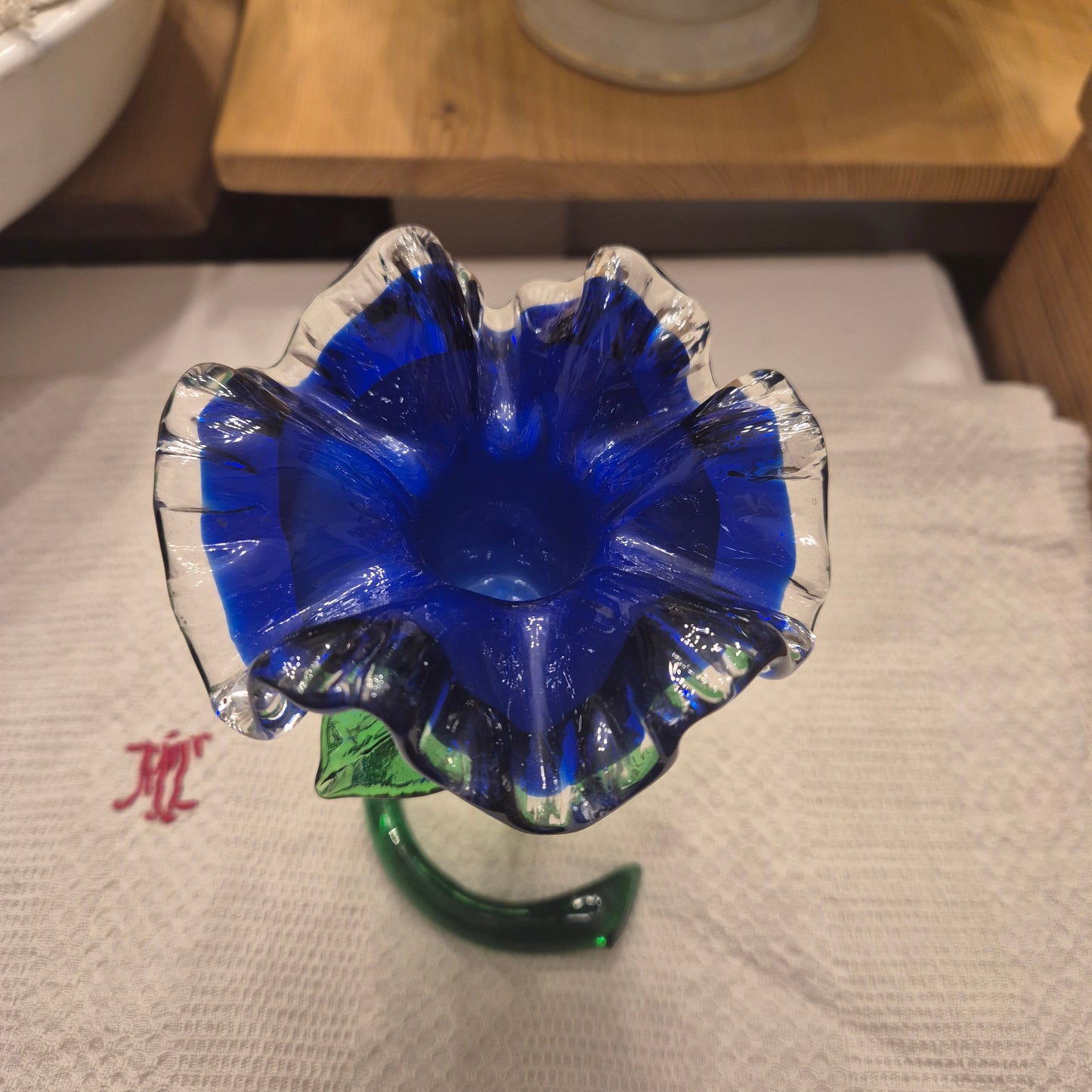 Vintage Murano Glaskunst Blume Kerzenhalter Blau