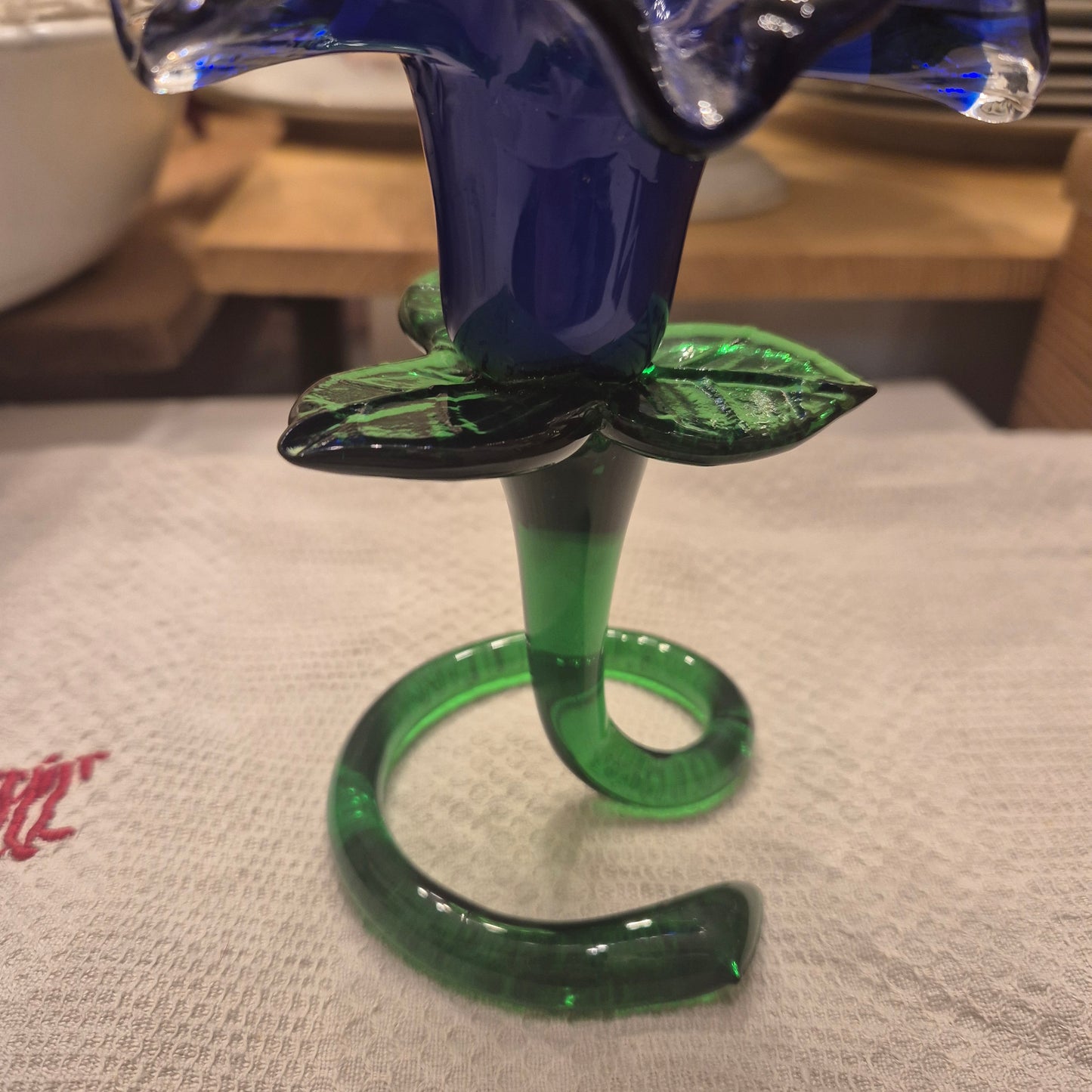 Vintage Murano Glaskunst Blume Kerzenhalter Blau
