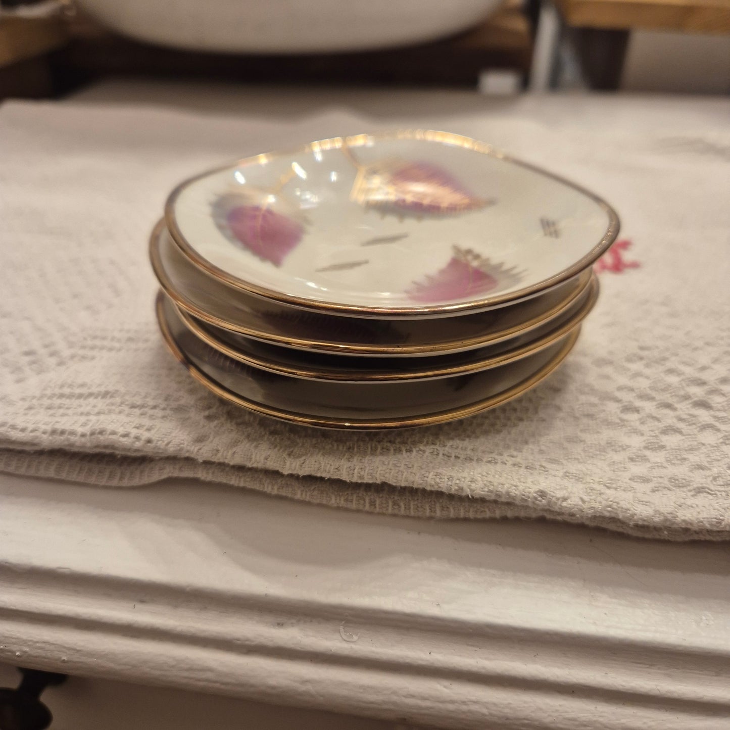 4x kleine Vintage Teller Porzellan zum Servieren Snackteller Nierenfömig