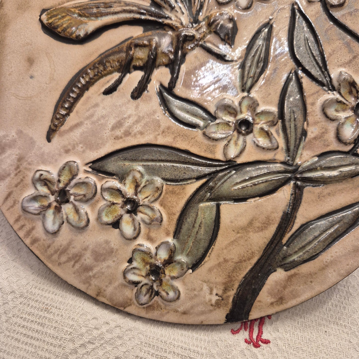 Ruscha Libellen Wandteller, Wanddekoration West Germany Pottery Landhaus Keramik Bild