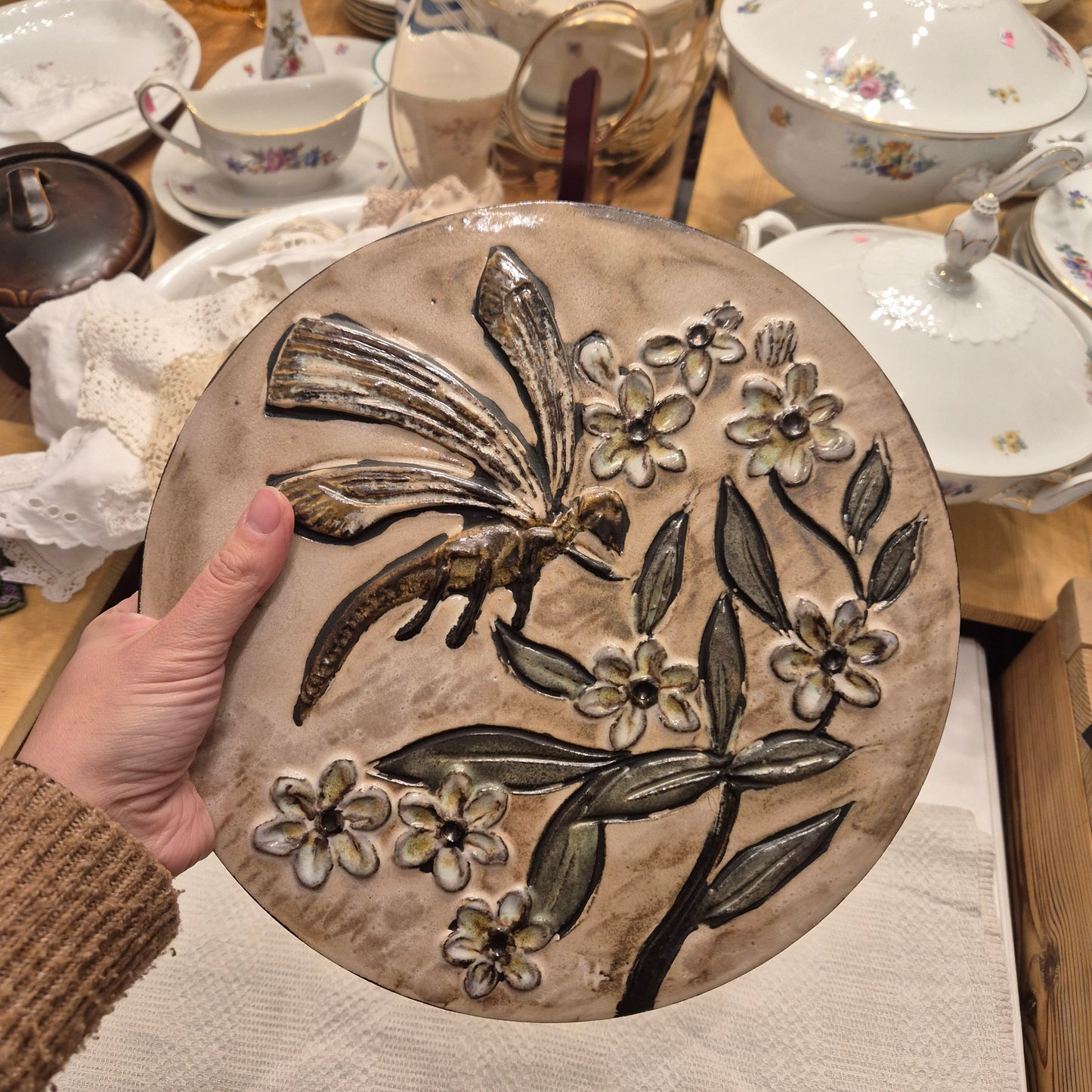 Ruscha Libellen Wandteller, Wanddekoration West Germany Pottery Landhaus Keramik Bild