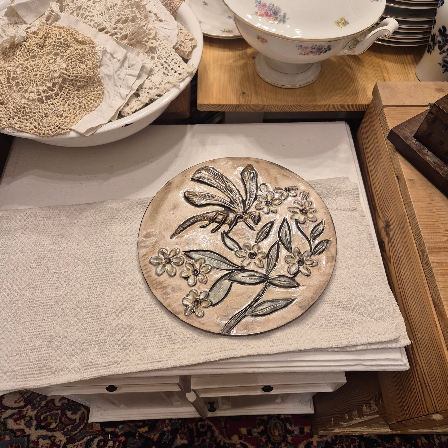 Ruscha Libellen Wandteller, Wanddekoration West Germany Pottery Landhaus Keramik Bild