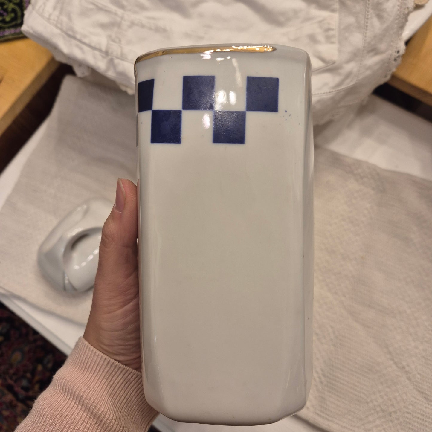 Antike Porzellan Vorratsdose Nudeln Art Deco um 1930 blau weiß