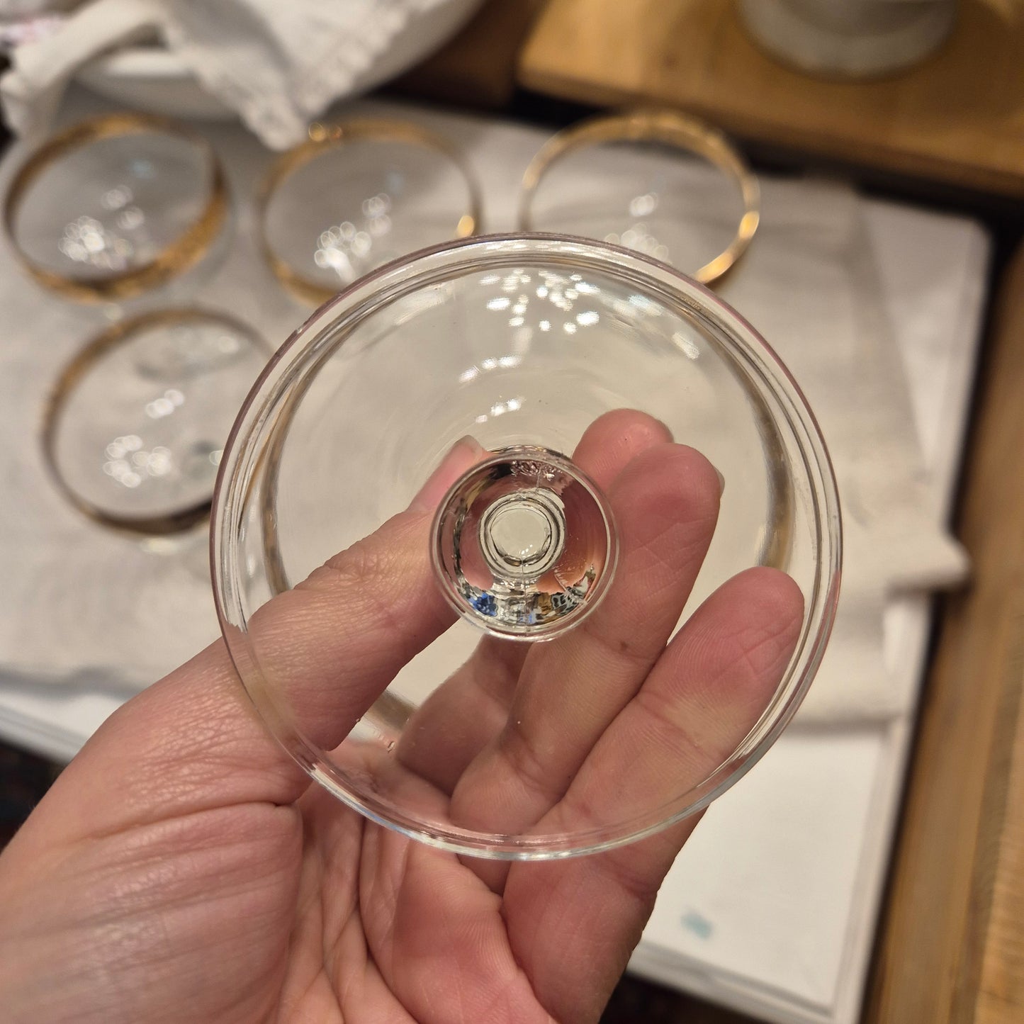 5x Antike Champagner Sektgläser Wein Gläser Mid-Century Cocktail Bar Goldrand