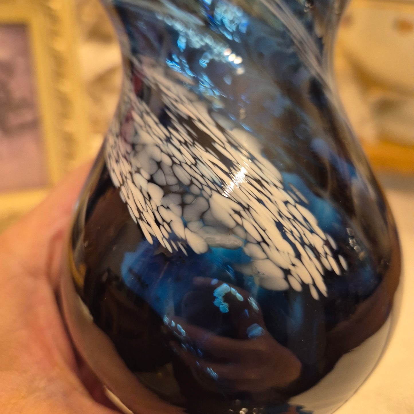 Blaue Vintage Glas Vase transparent Baluster