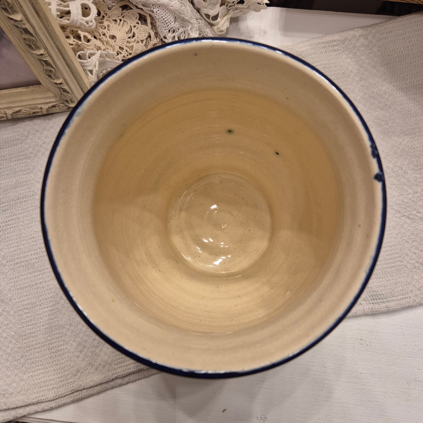 Handmade Blumentopf Übertopf Vintage blau weiß Keramik