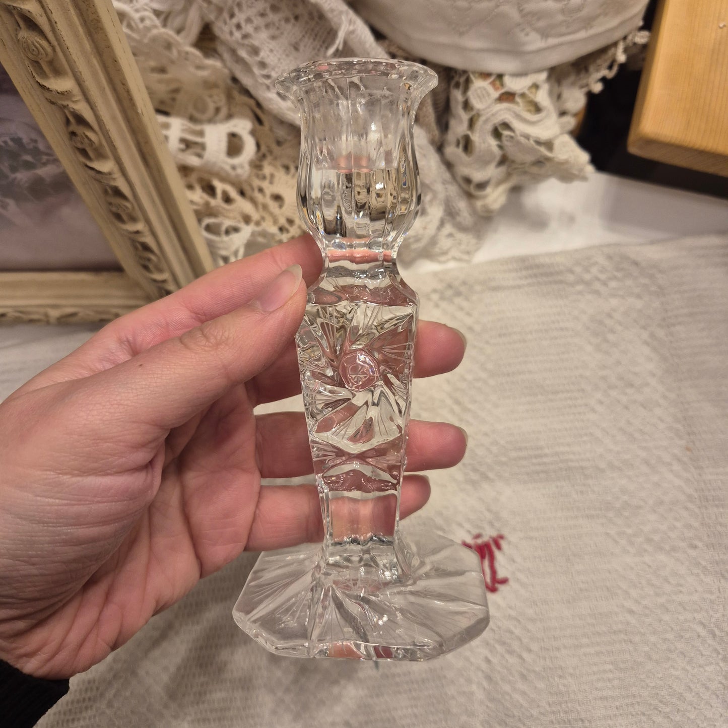 Vintage Kerzenhalter Kristall Glas Kerzenständer