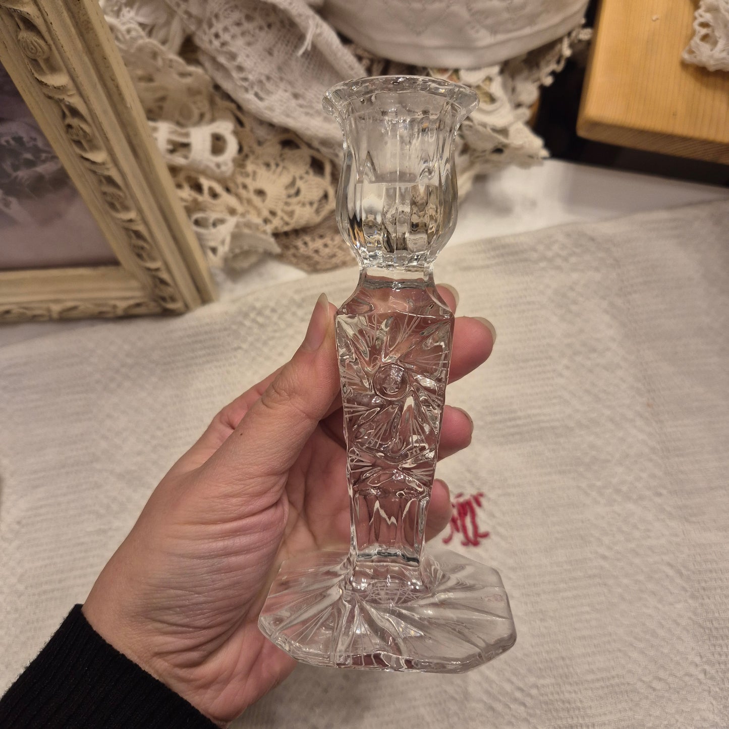 Vintage Kerzenhalter Kristall Glas Kerzenständer