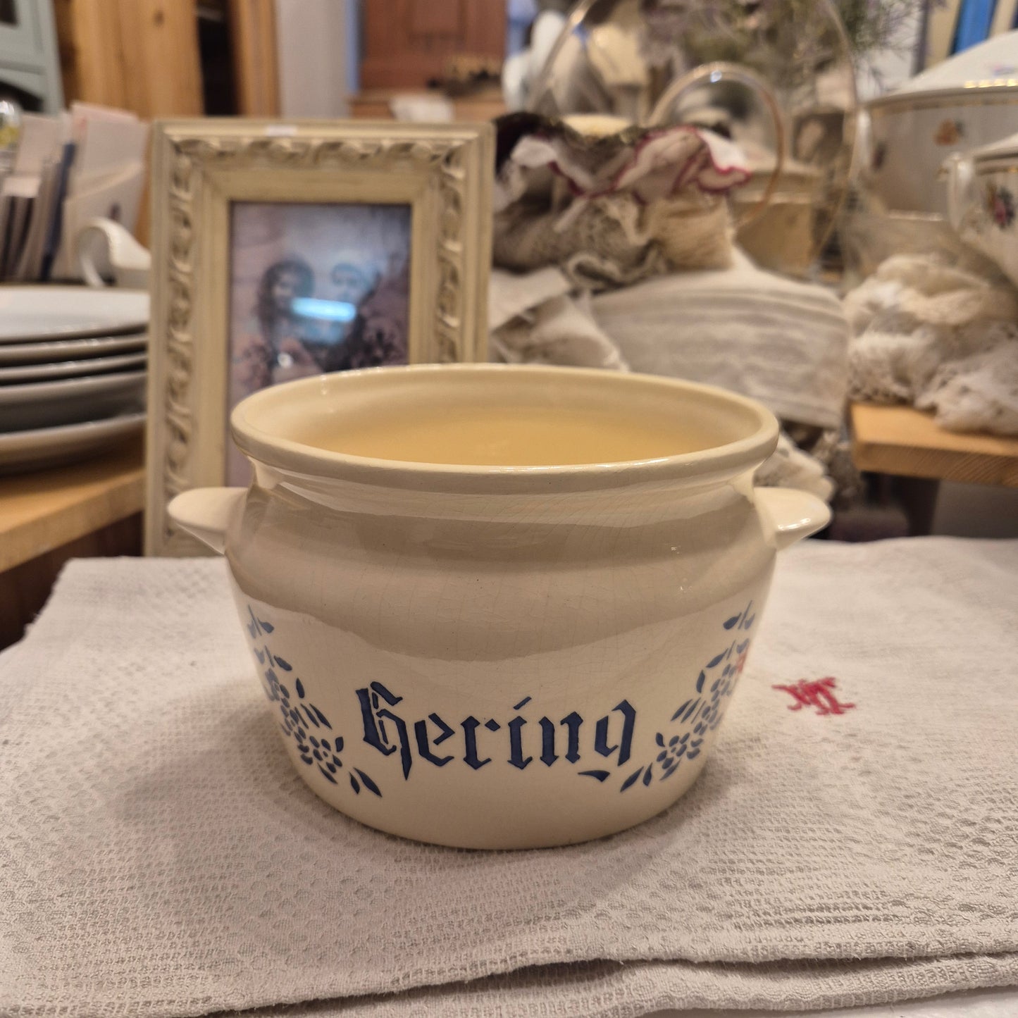 Antiker Hering Topf Schüssel OHNE Deckel Creme Keramik Jugendstil