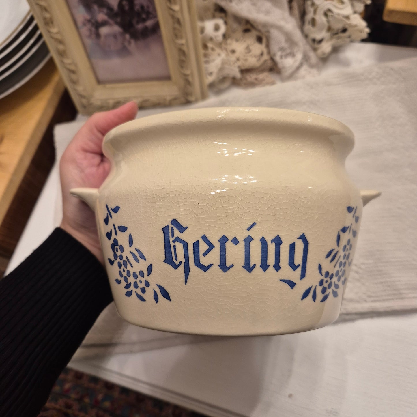 Antiker Hering Topf Schüssel OHNE Deckel Creme Keramik Jugendstil