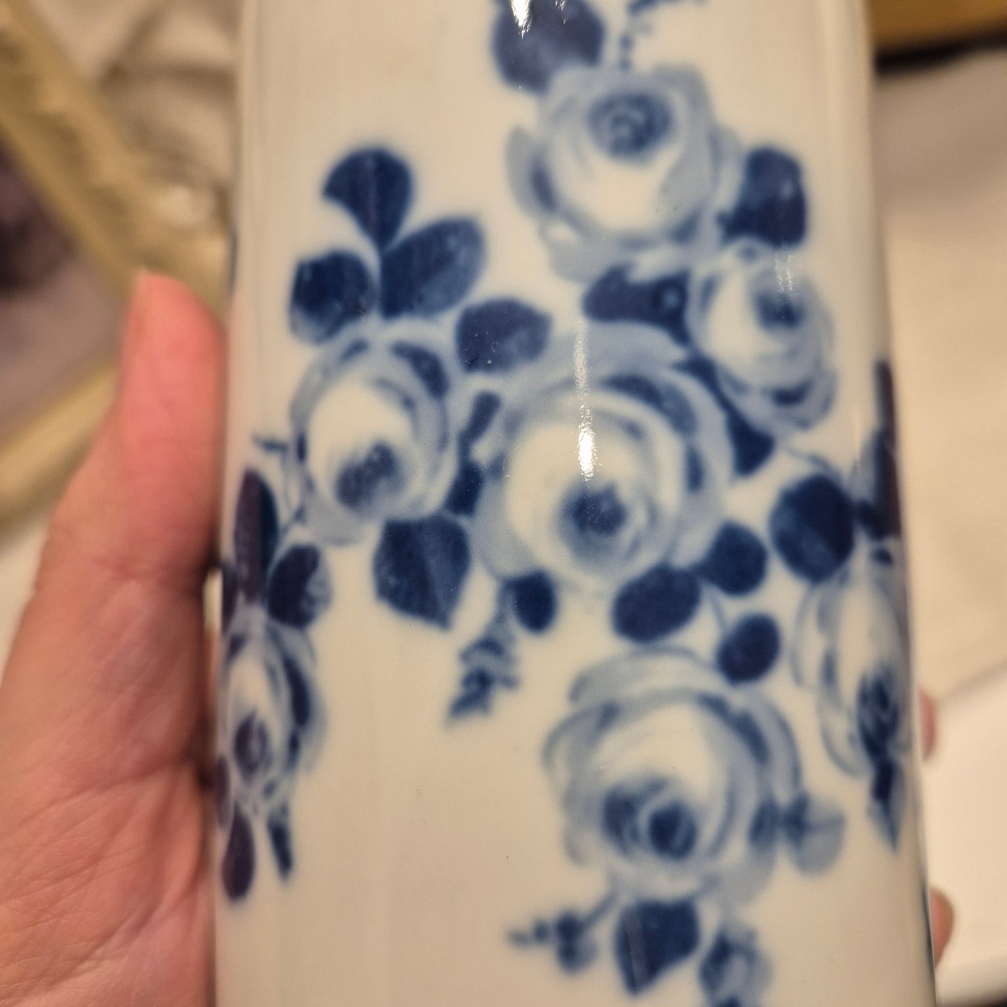 Antike Wallendorfer Porzellan Vase weiß blau Echt Cobalt rosen