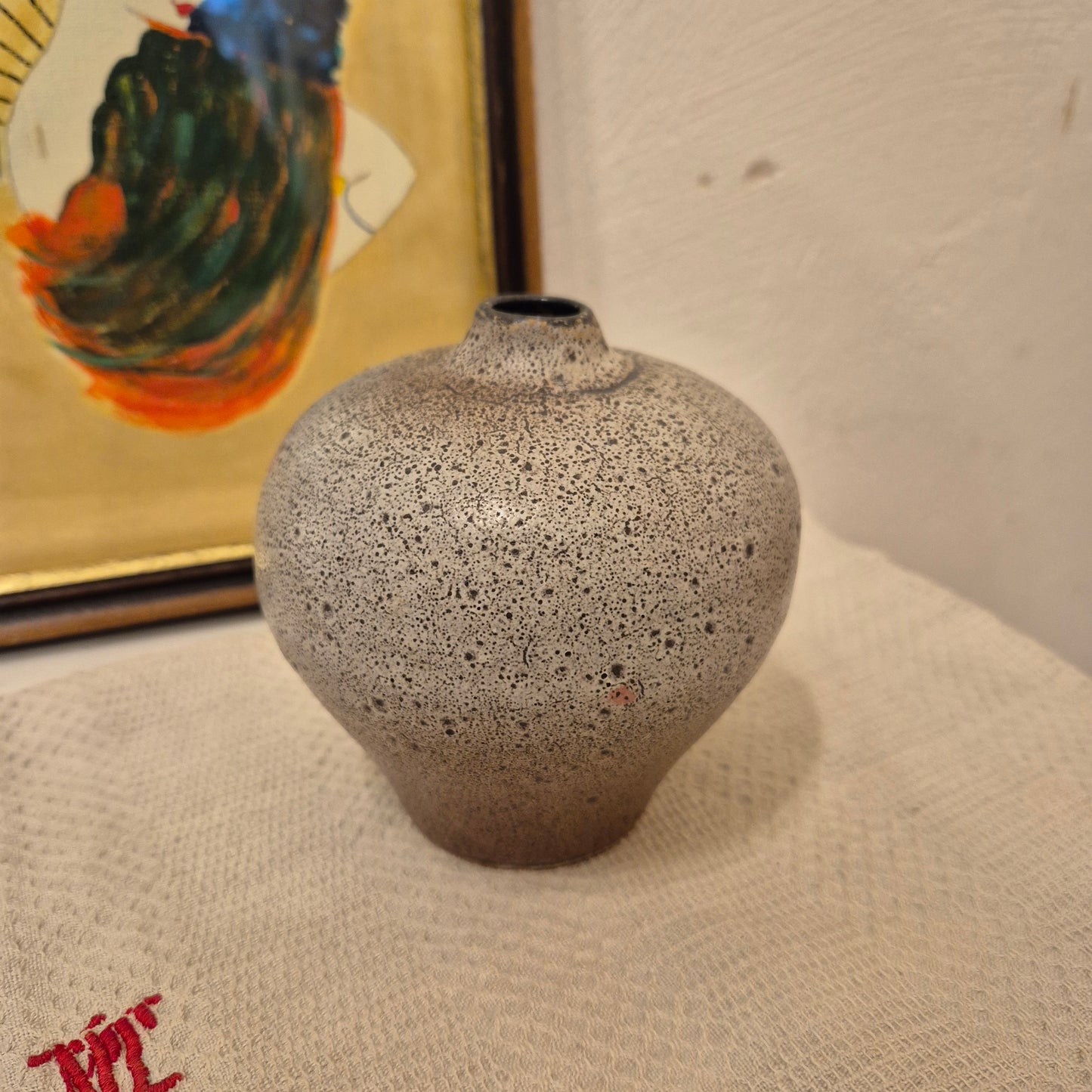 Vintage Steingut Keramik Vase grau braun Handgemacht