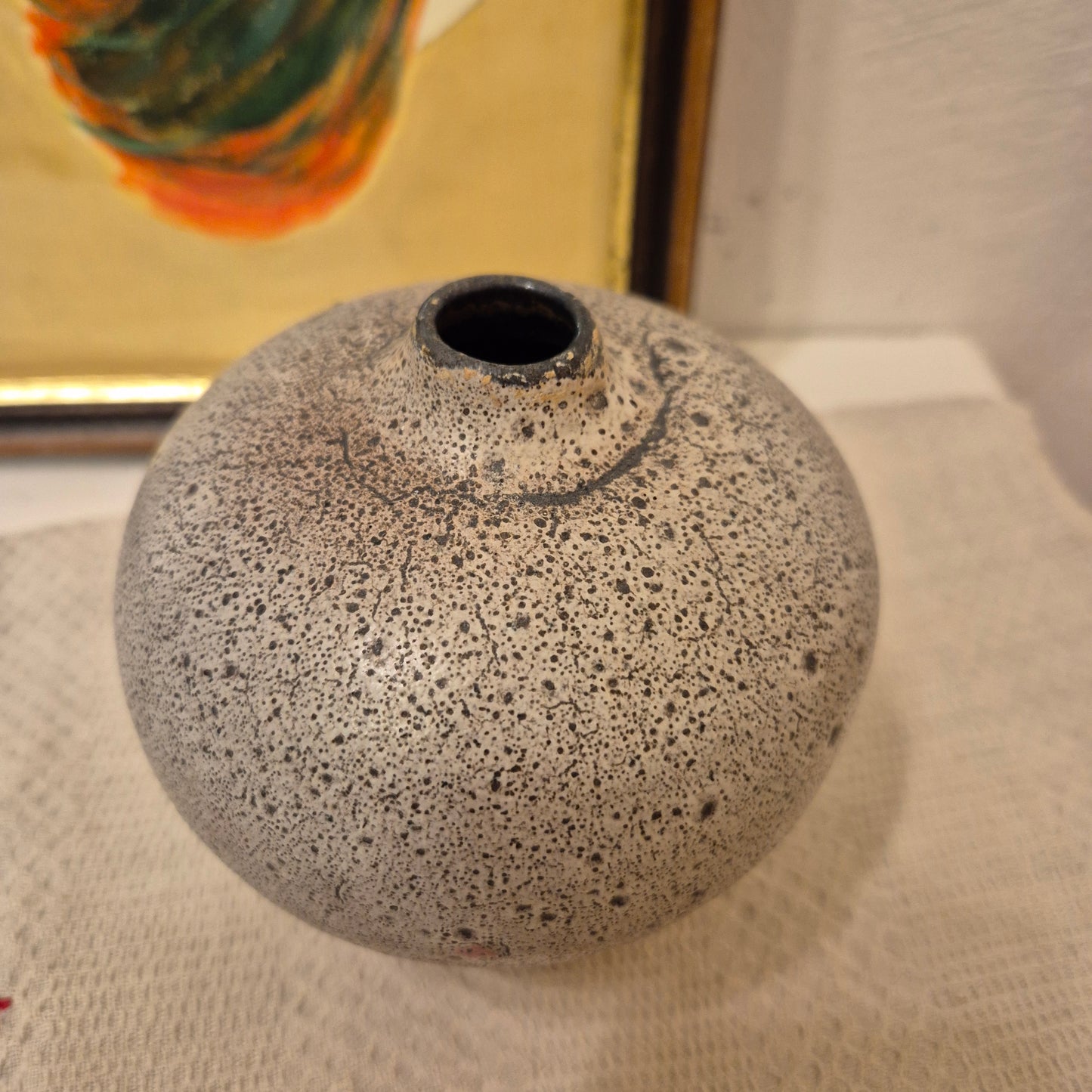 Vintage Steingut Keramik Vase grau braun Handgemacht