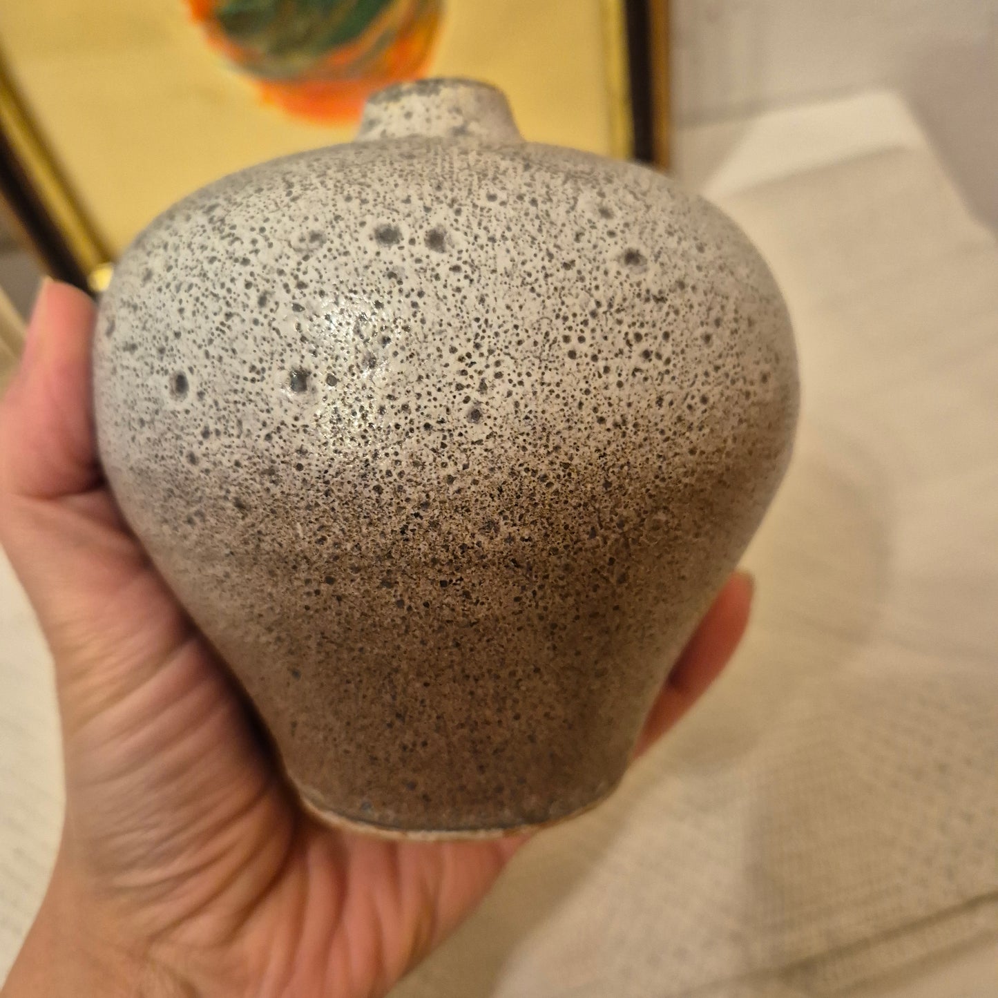 Vintage Steingut Keramik Vase grau braun Handgemacht