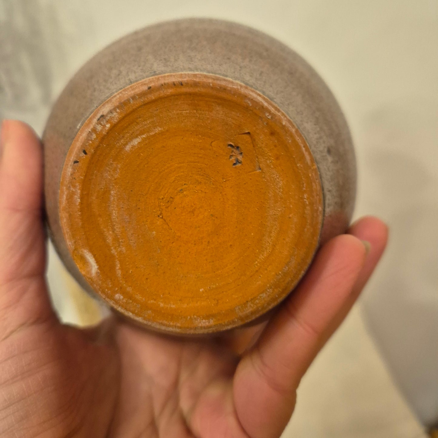 Vintage Steingut Keramik Vase grau braun Handgemacht