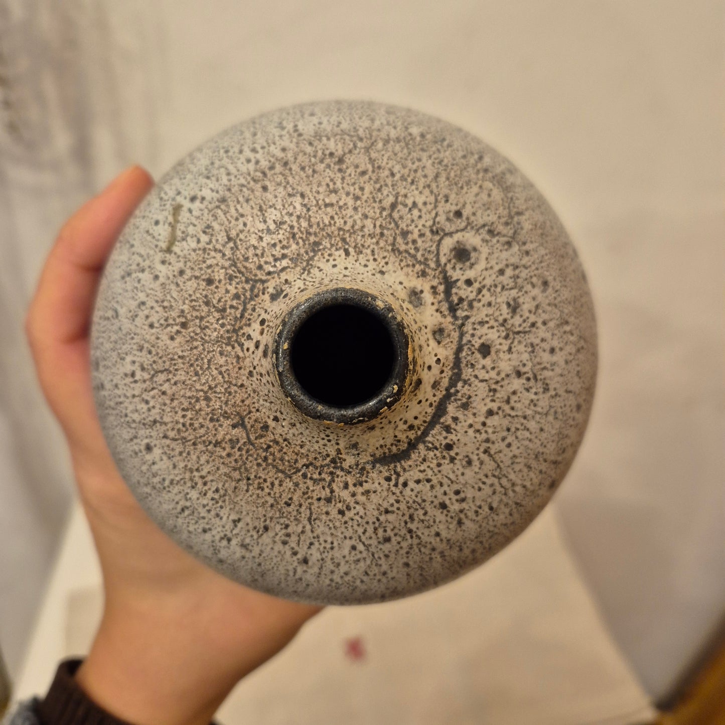 Vintage Steingut Keramik Vase grau braun Handgemacht