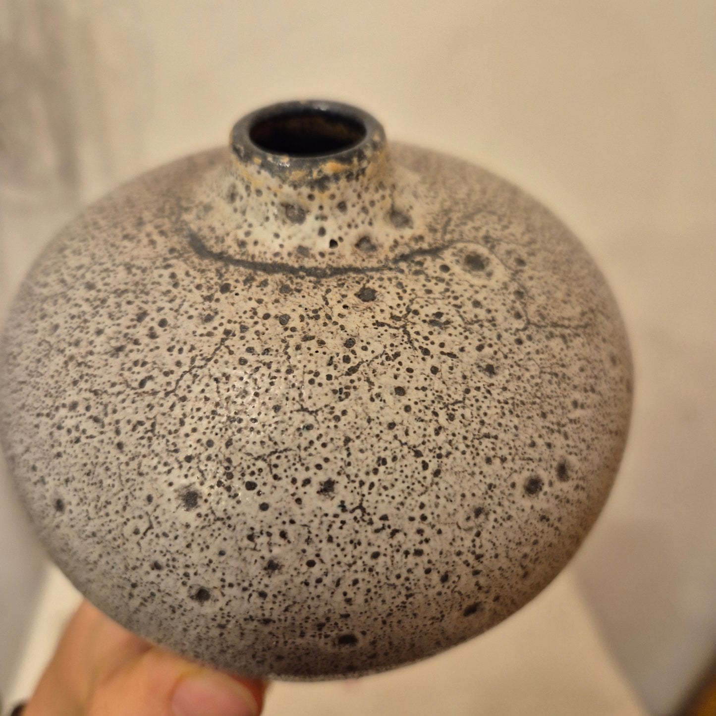 Vintage Steingut Keramik Vase grau braun Handgemacht