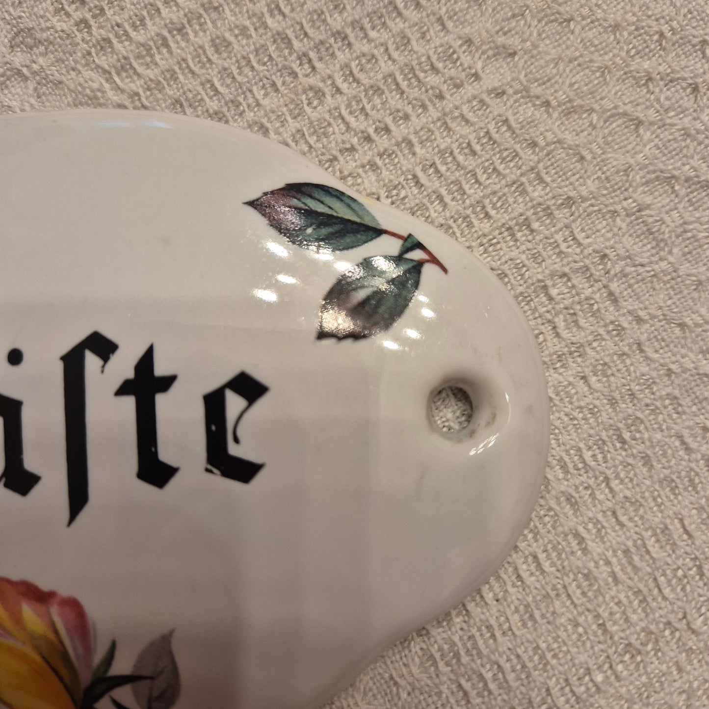 Antikes Porzellan Keramik Schild Gäste Rosen Motiv