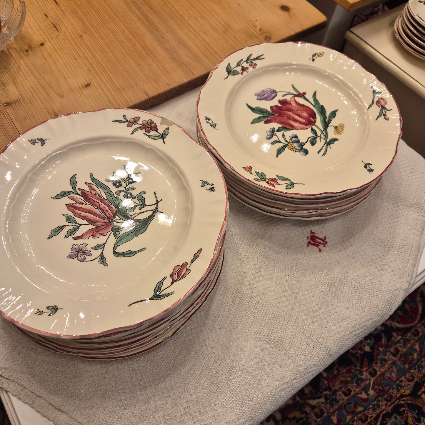 Vintage Zell am Harmersbach Alt Straßburg Flache Essteller 538 (Abplatzer) Keramik Blumen
