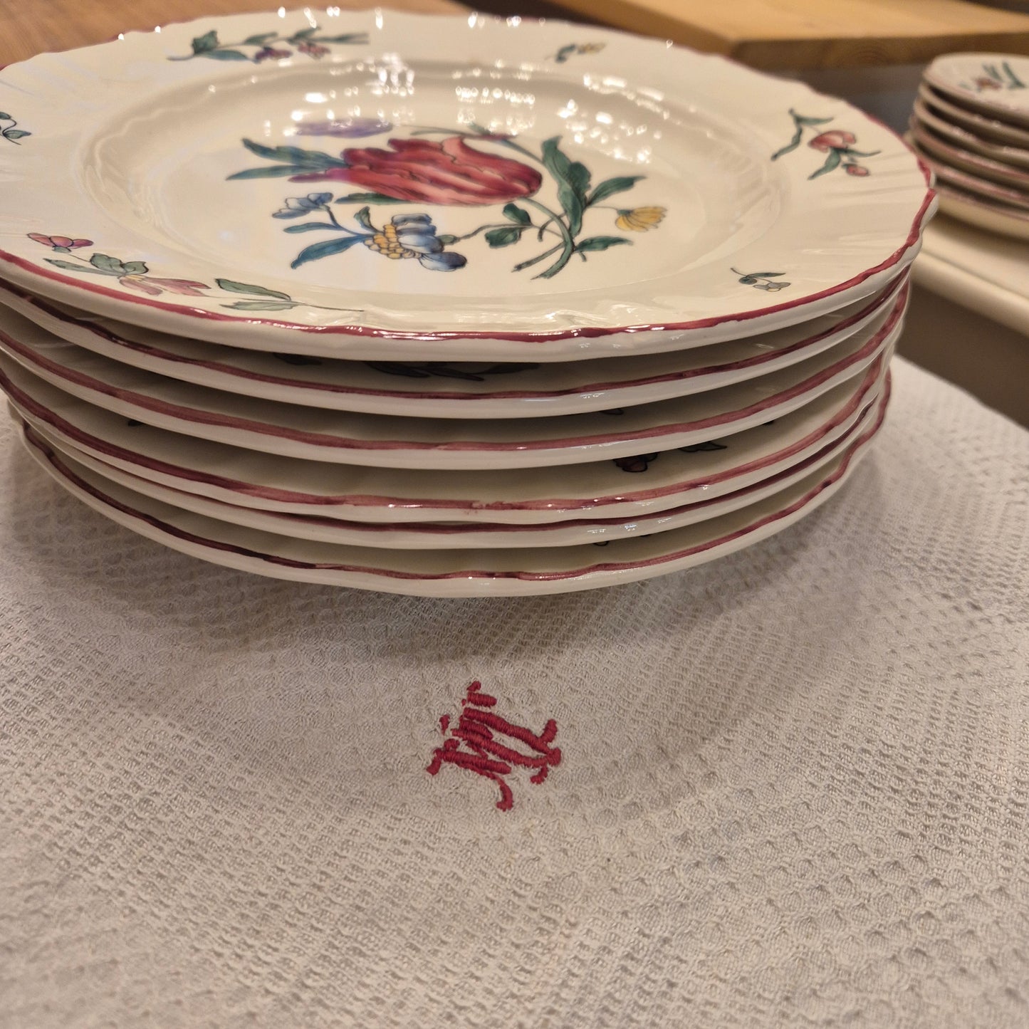 Vintage Zell am Harmersbach Alt Straßburg Flache Essteller 538 (Abplatzer) Keramik Blumen