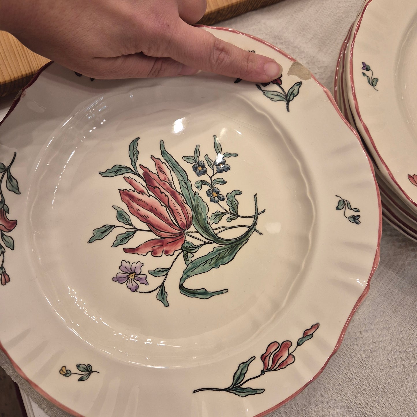 Vintage Zell am Harmersbach Alt Straßburg Flache Essteller 538 (Abplatzer) Keramik Blumen
