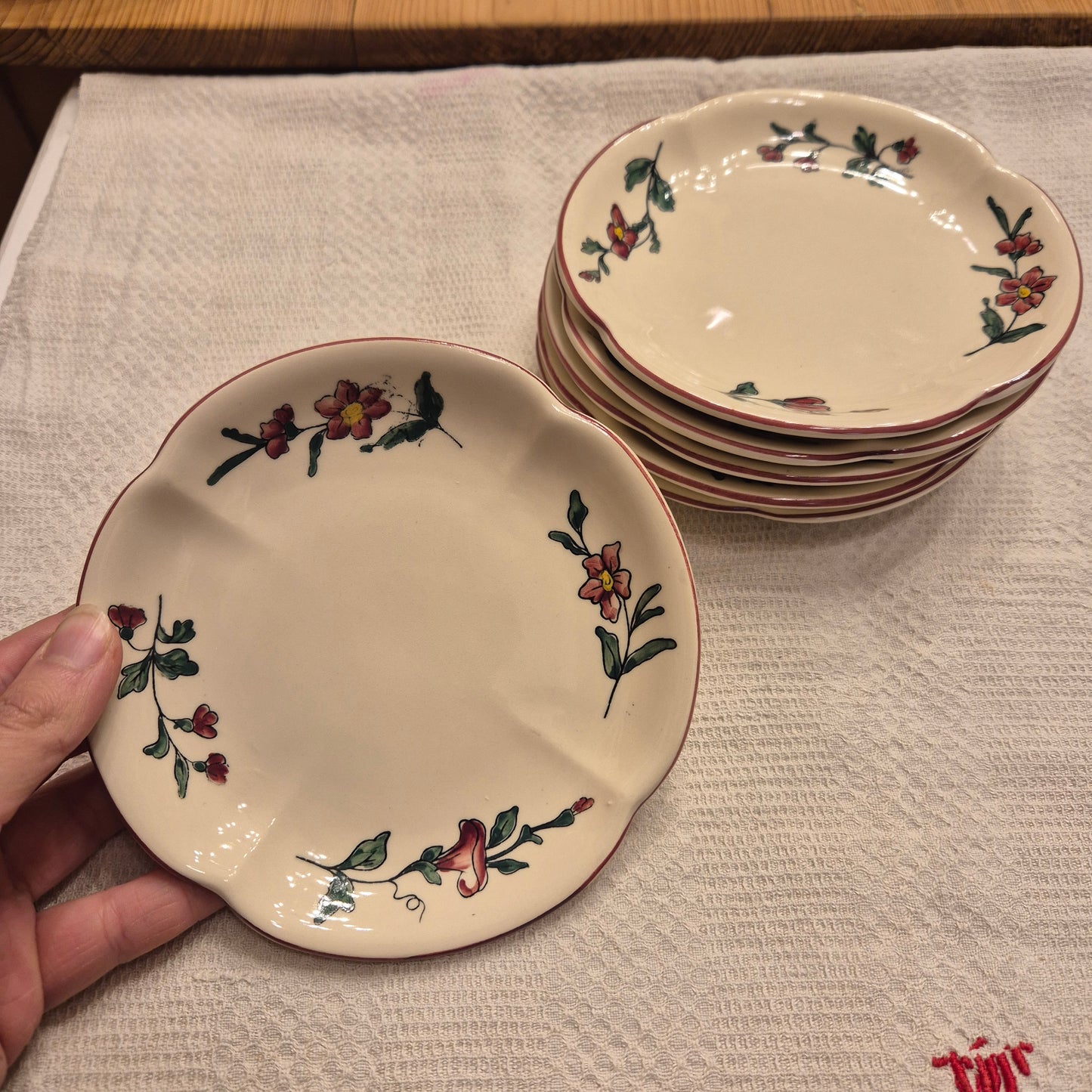 6x Vintage Zell am Harmersbach Alt Straßburg kleine Teller Keramik Blumen