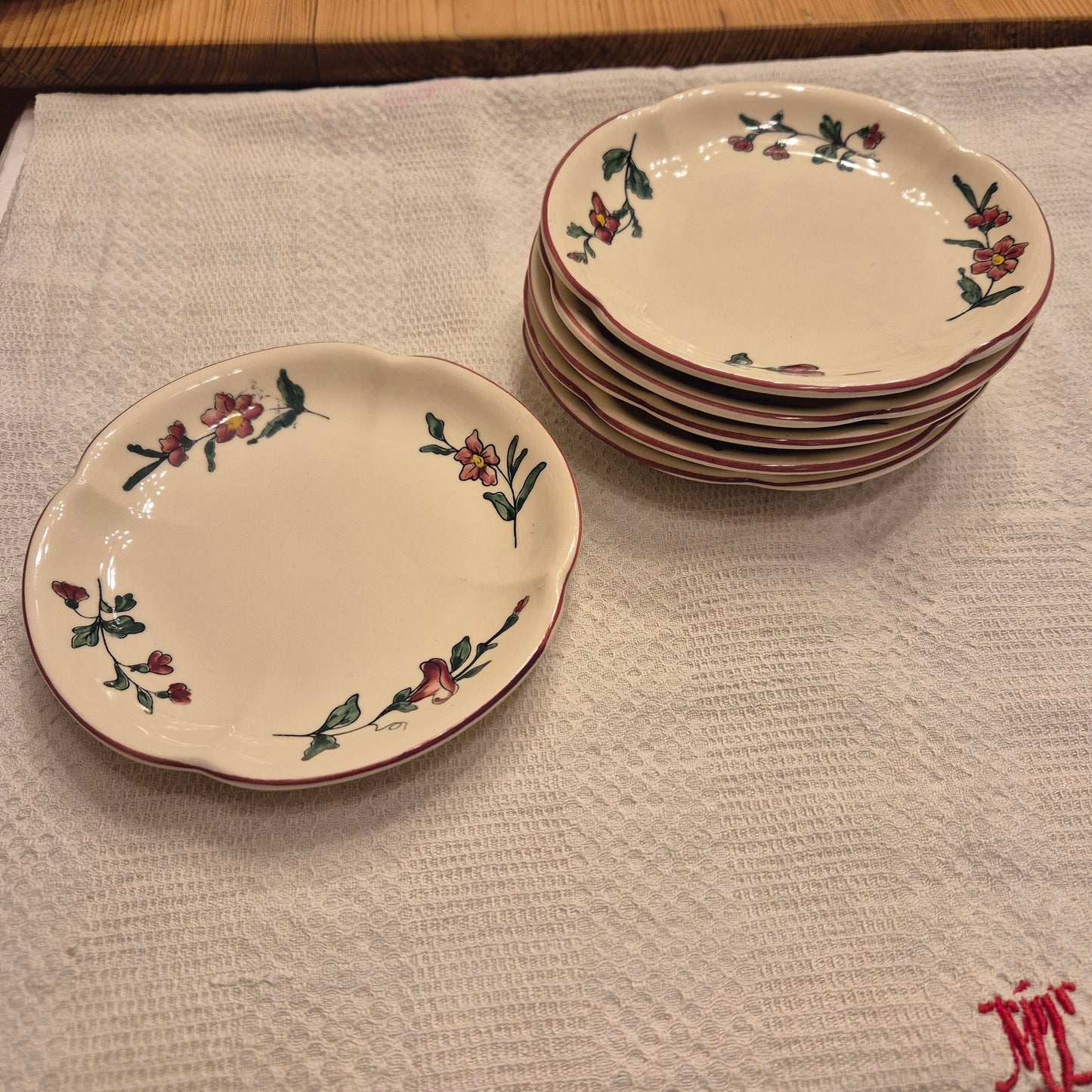 6x Vintage Zell am Harmersbach Alt Straßburg kleine Teller Keramik Blumen