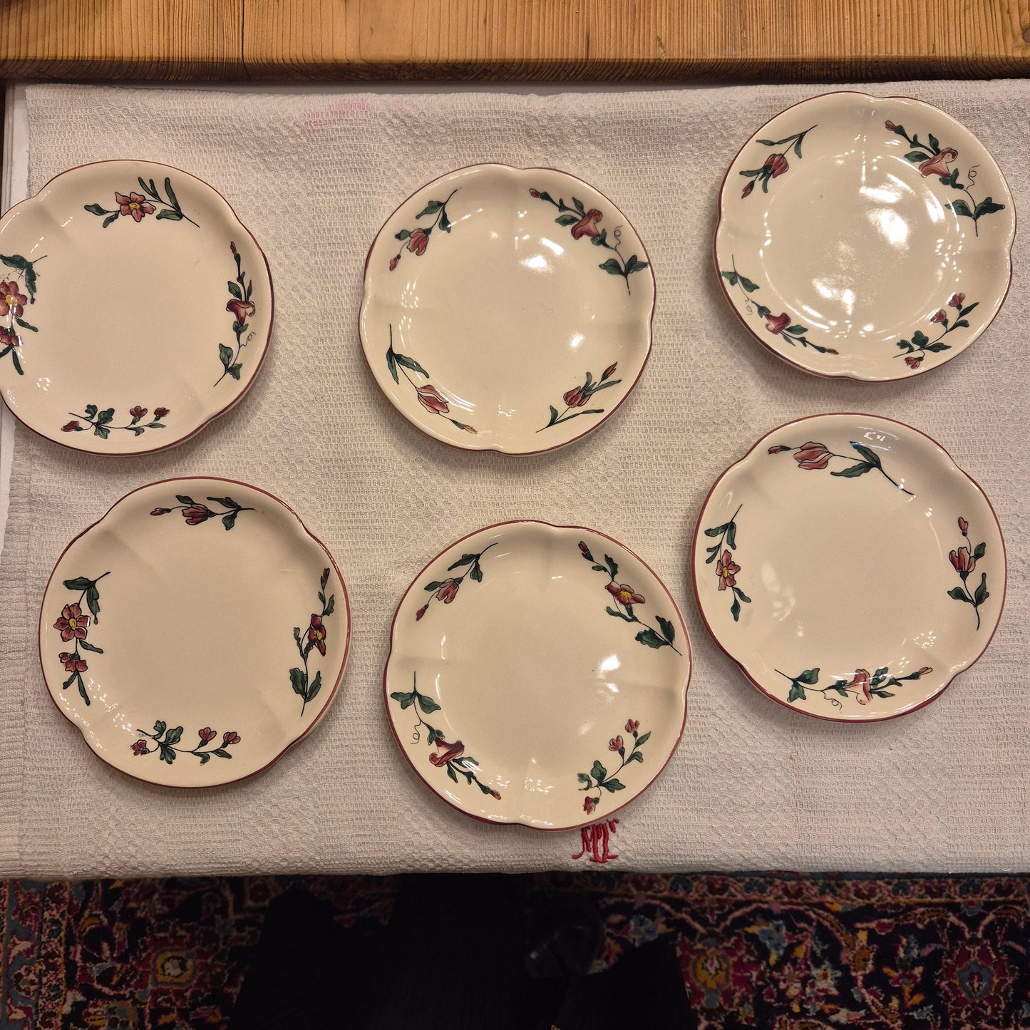6x Vintage Zell am Harmersbach Alt Straßburg kleine Teller Keramik Blumen