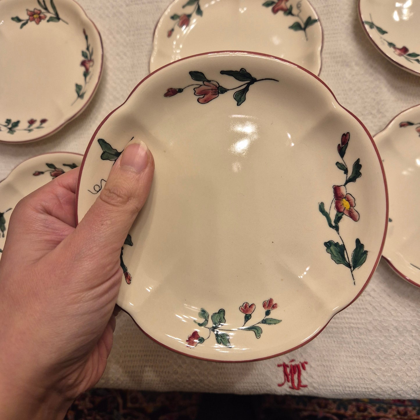 6x Vintage Zell am Harmersbach Alt Straßburg kleine Teller Keramik Blumen