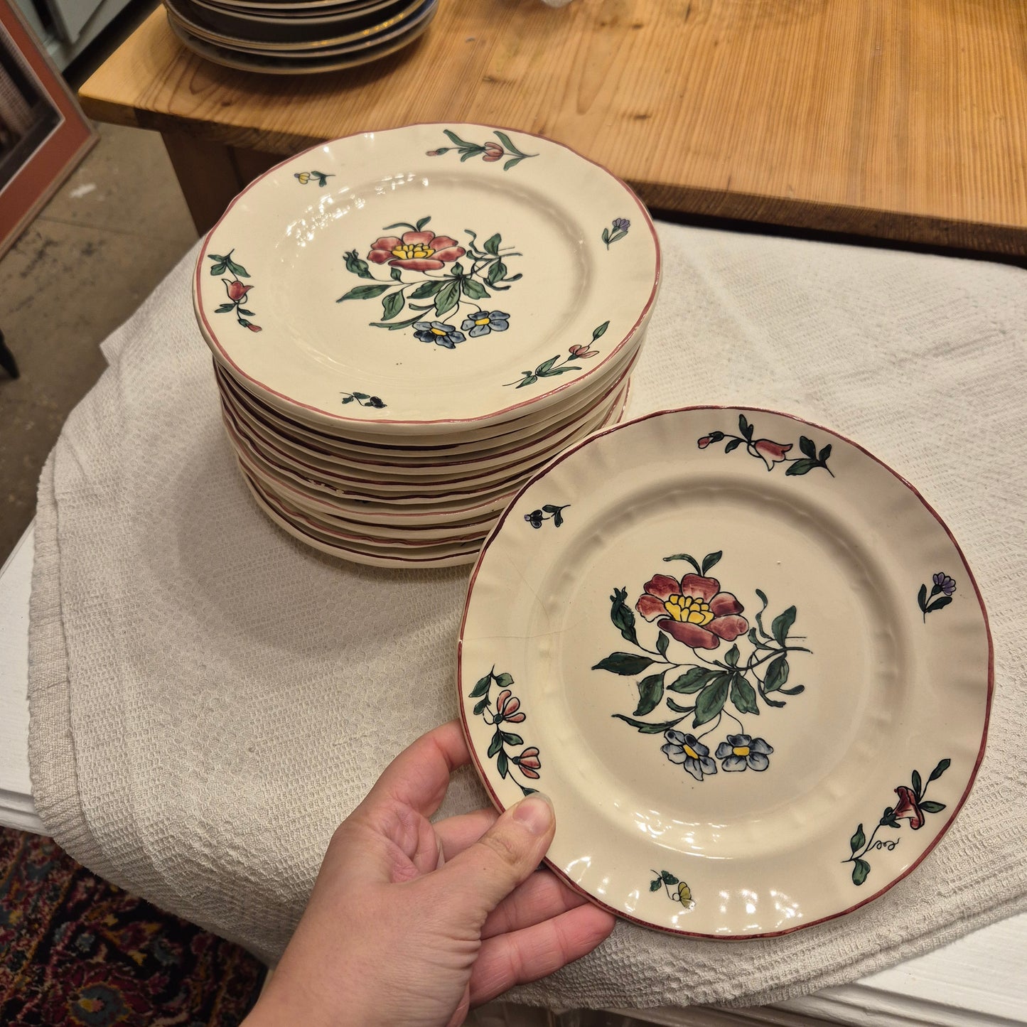 Vintage Zell am Harmersbach Alt Straßburg Flache Kuchenteller Keramik Blumen