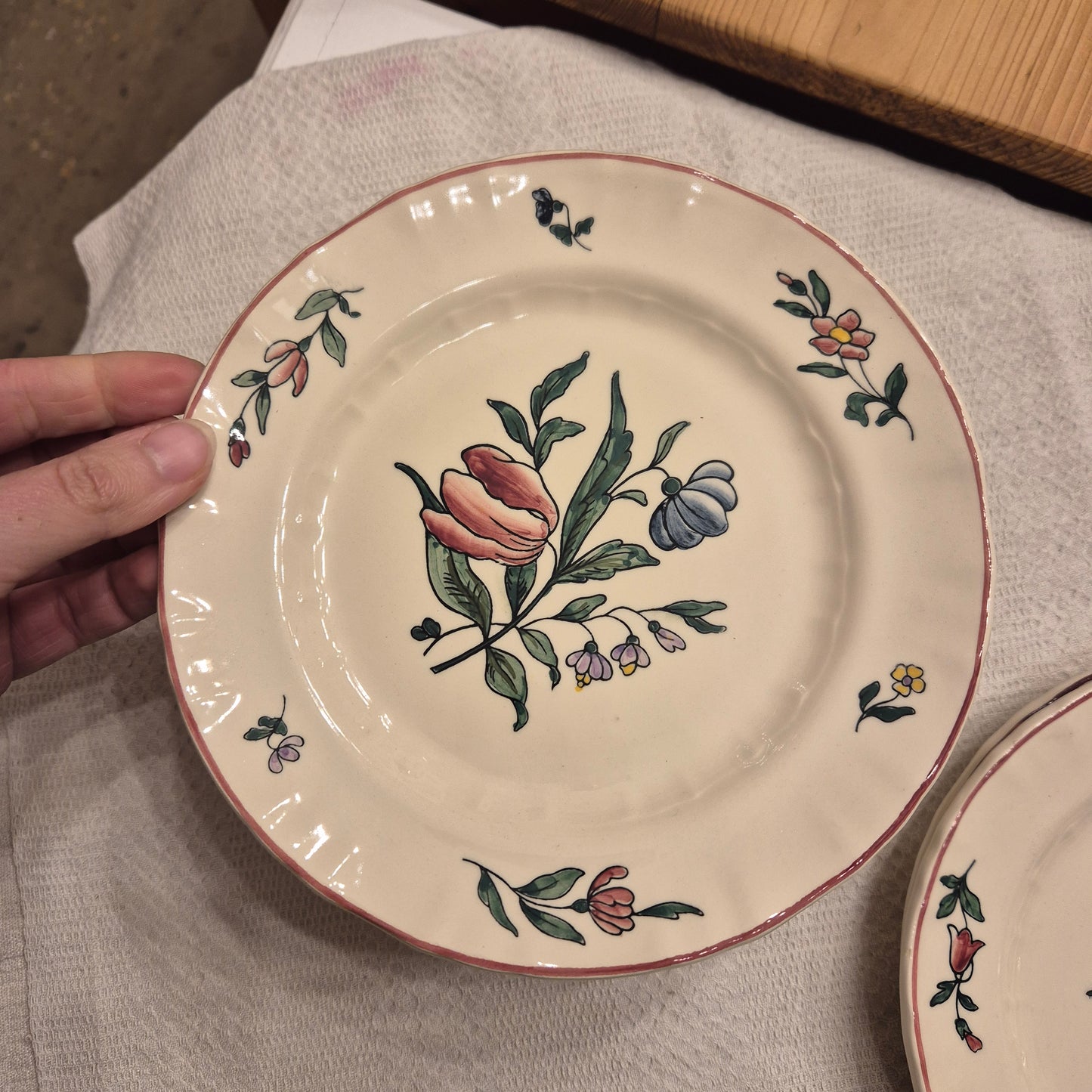 Vintage Zell am Harmersbach Alt Straßburg Flache Kuchenteller Keramik Blumen