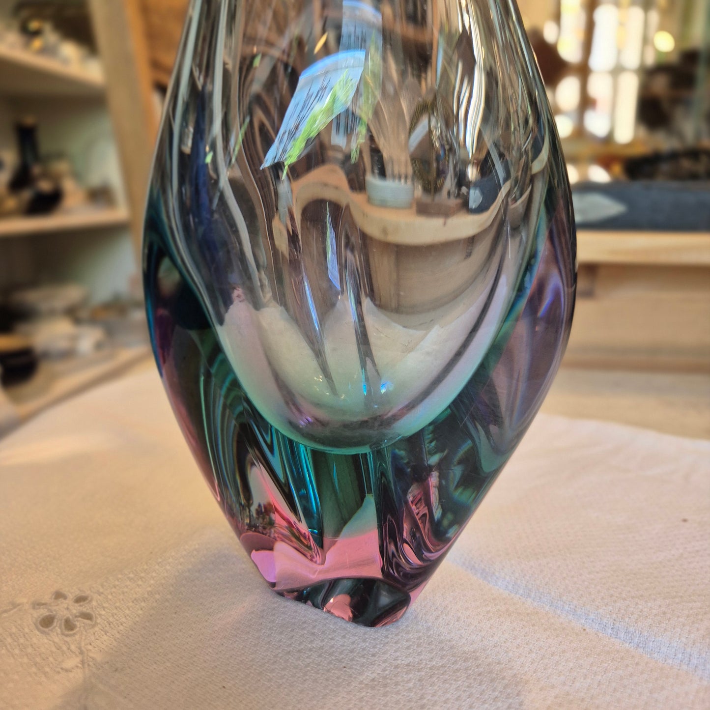 50er Jahre Glas Vase wie Murano blau rosa