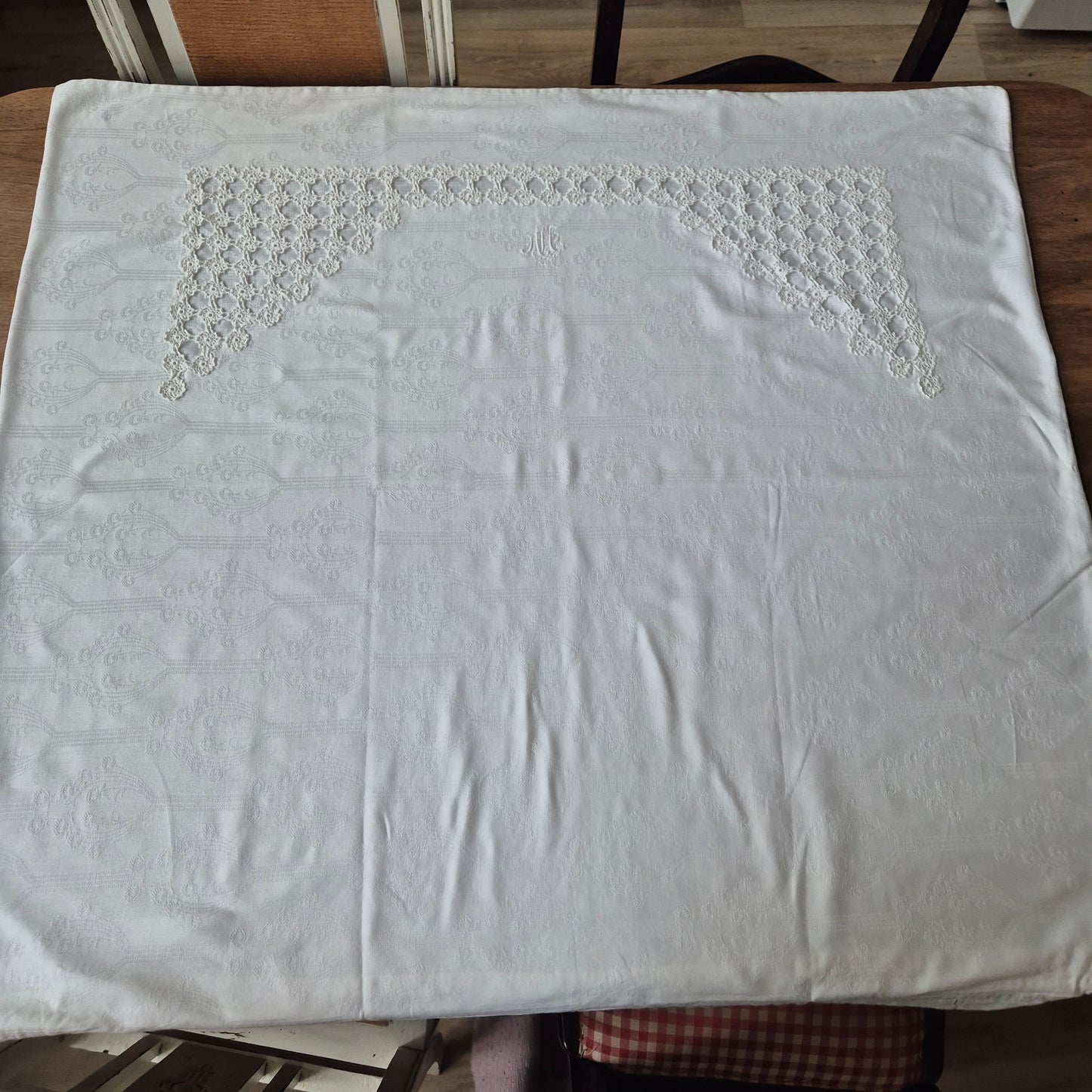 Antiker großer Kissenbezug Baumwolle 85x96cm weiß Monogramm A.H.