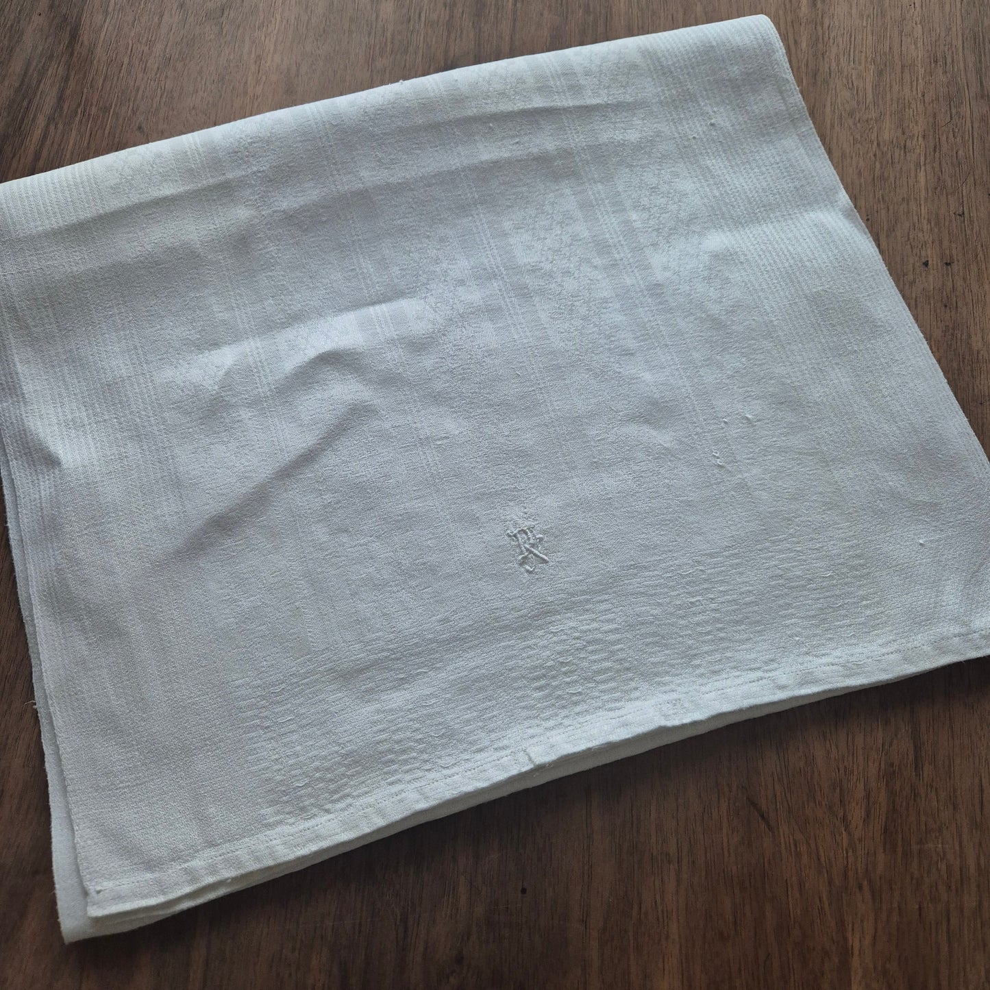 Antikes Jugendstil Küchen- & Geschirrtuch weiß Leinen Baumwolle 44x148cm Monogramm D.N. ♡